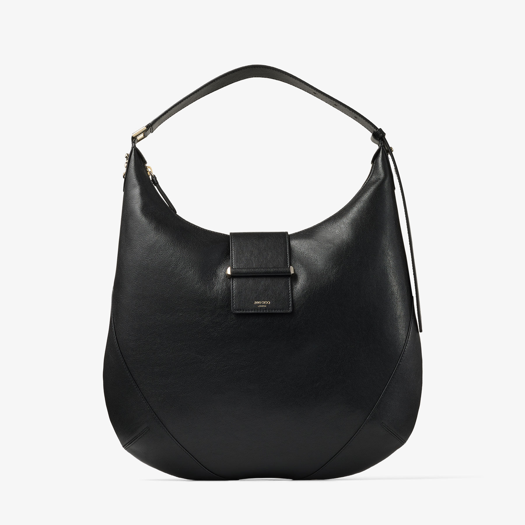 Bar Hobo M | Black Biker Leather Shoulder Bag | JIMMY CHOO