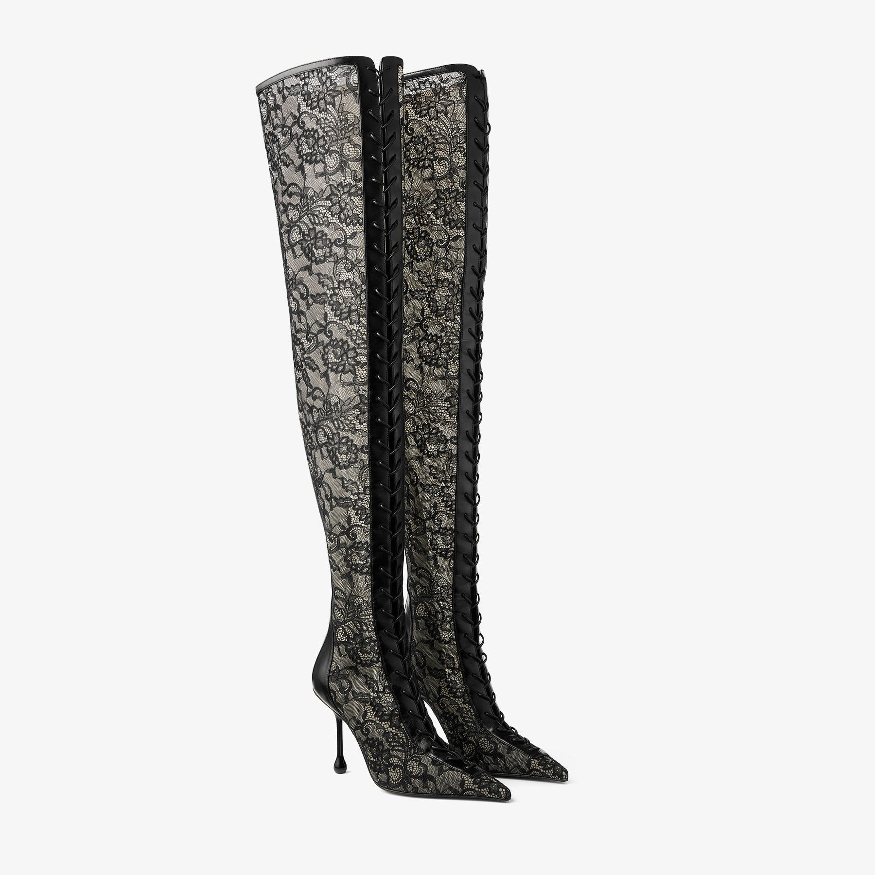 Scarlett Over The Knee 95 | Black Jimmy Choo Lace and Nappa