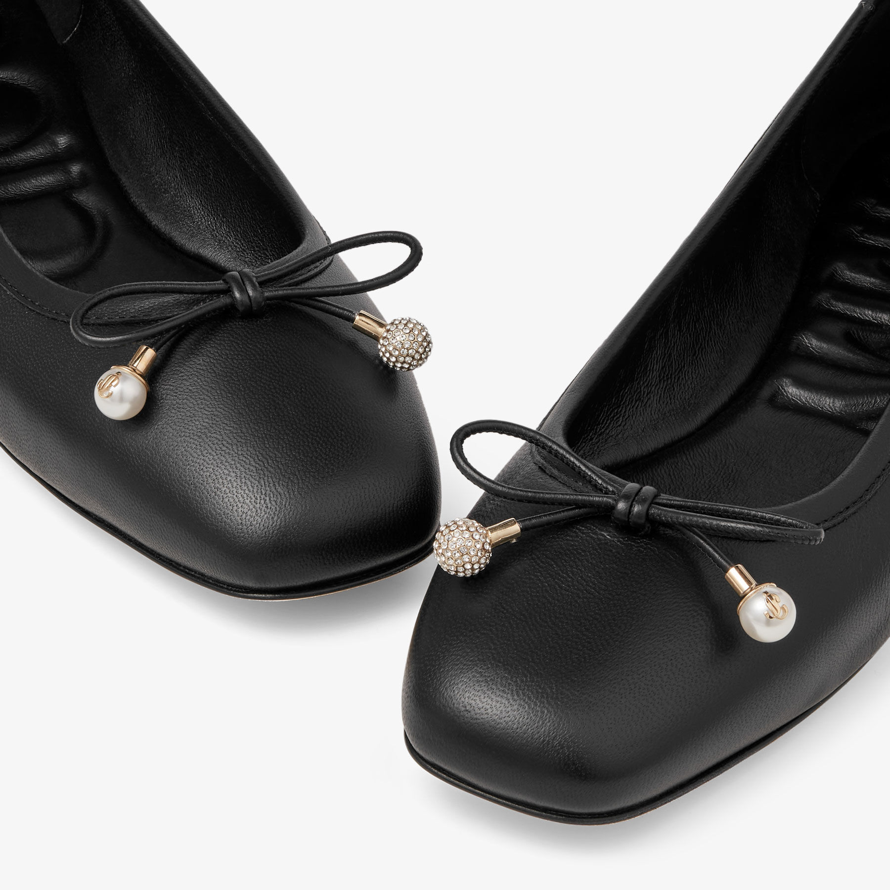 ELME FLAT | Black Nappa Leather Flats with Pearl Embellishment | Summer  Collection | JIMMY CHOO