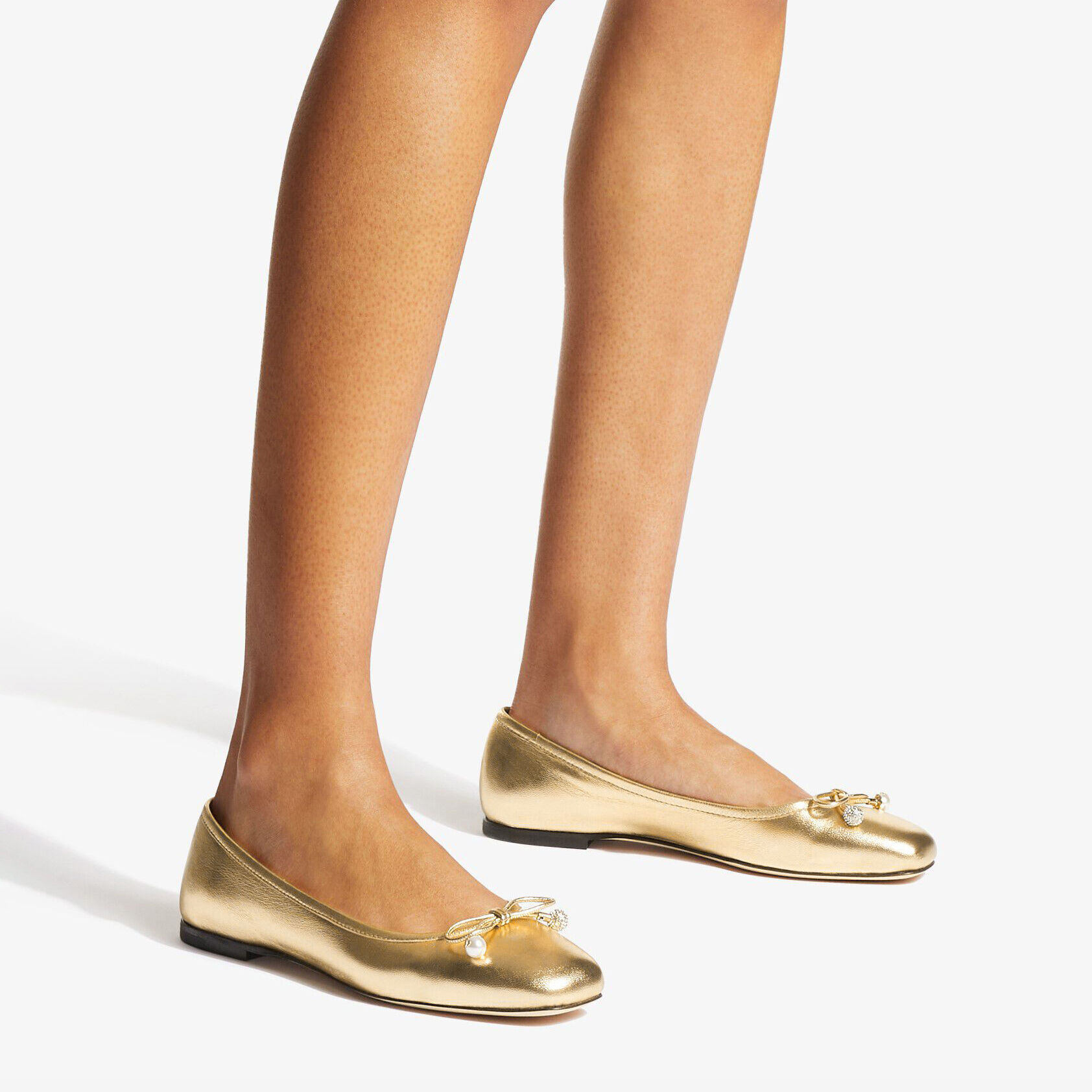 ELME FLAT | Gold Metallic Nappa Leather Flats with Pearl