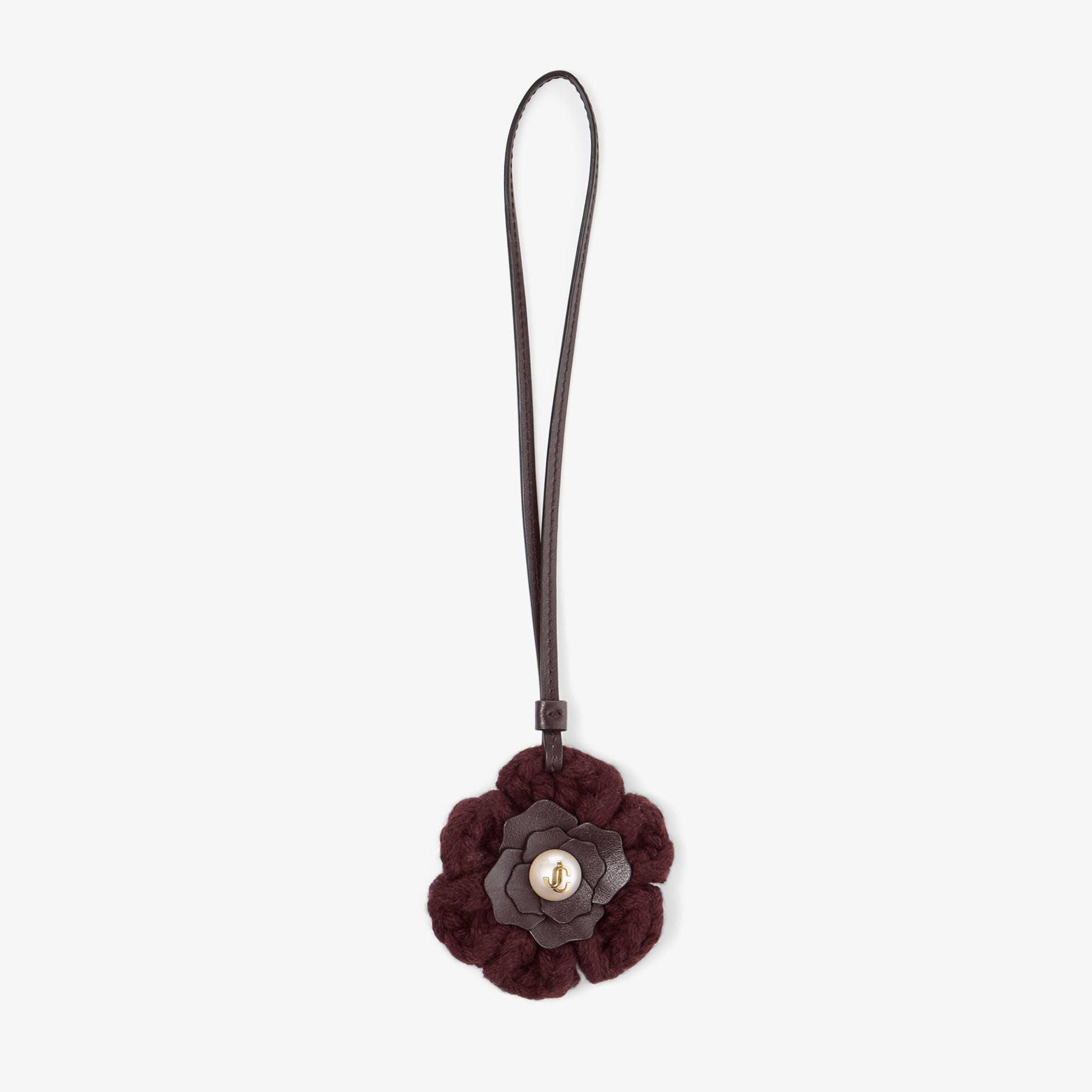 Knitted Flower Charm | Deep Merlot Knitted Wool Flower Charm with