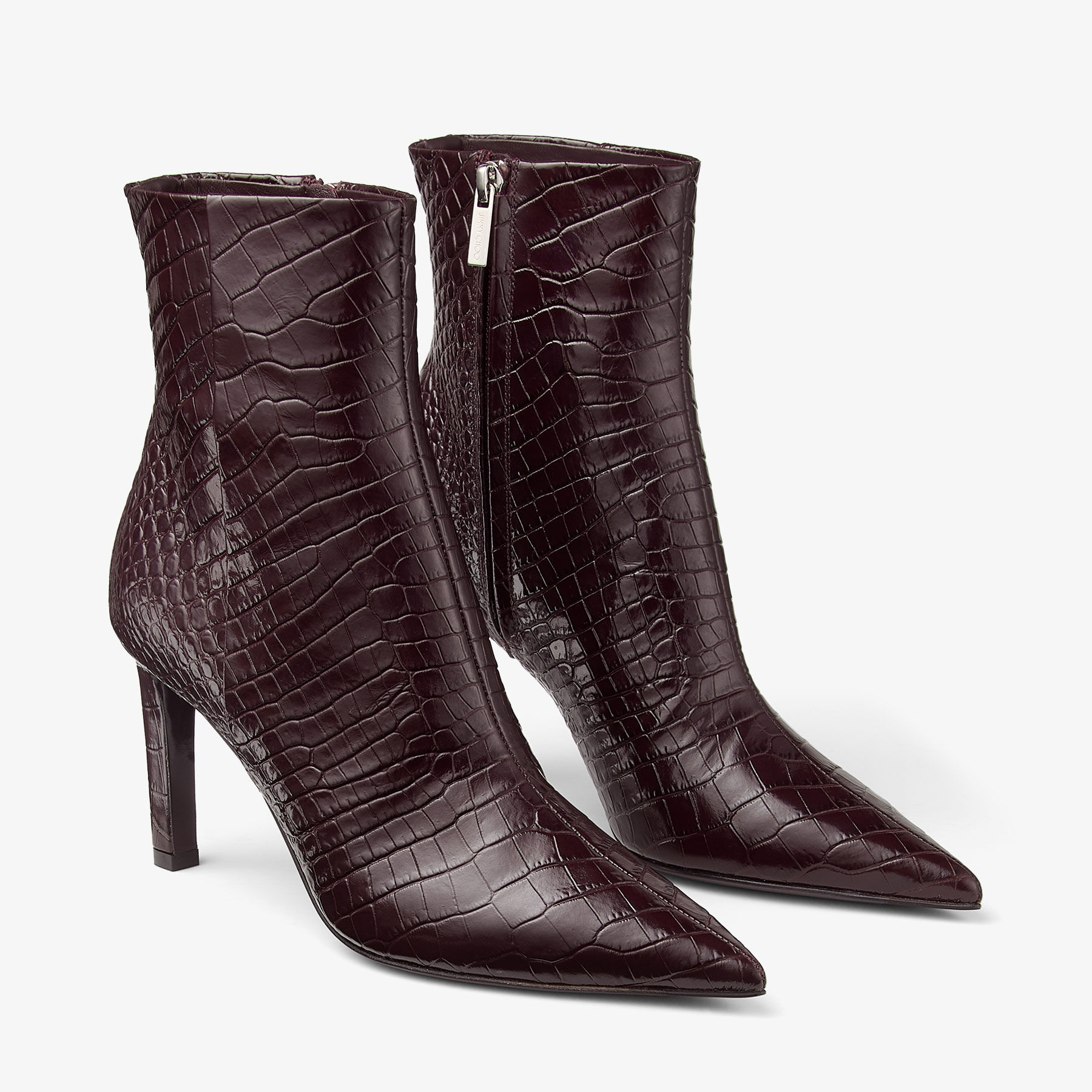 Frankie Ankle Boot 85 | Deep Merlot Croc Embossed Leather Ankle