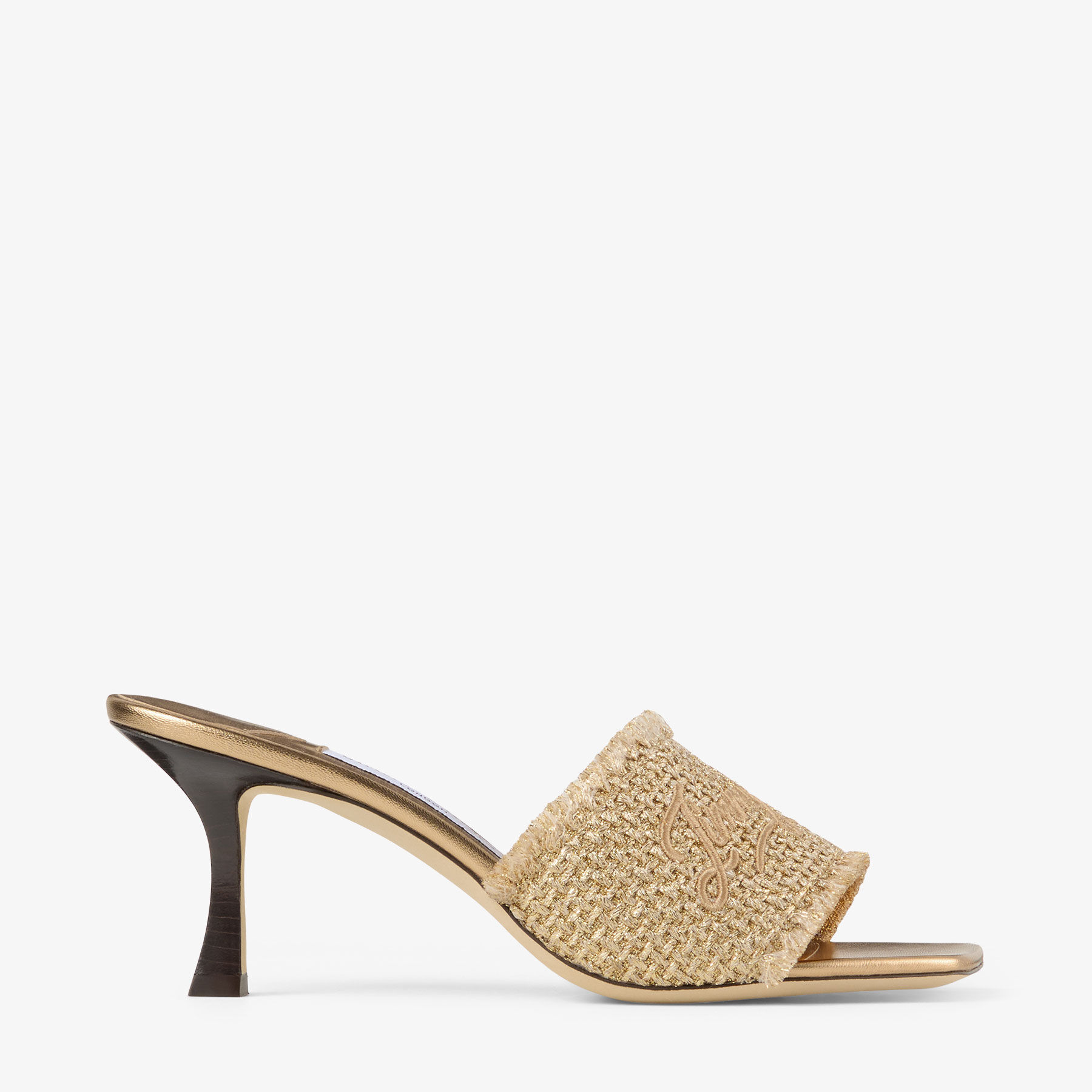 サンダル・ミュール Jimmy Choo Beige Fabric Alexia 70 Mules Alexia 70 | Gold Woven Lurex Sandals | JIMMY CHOO