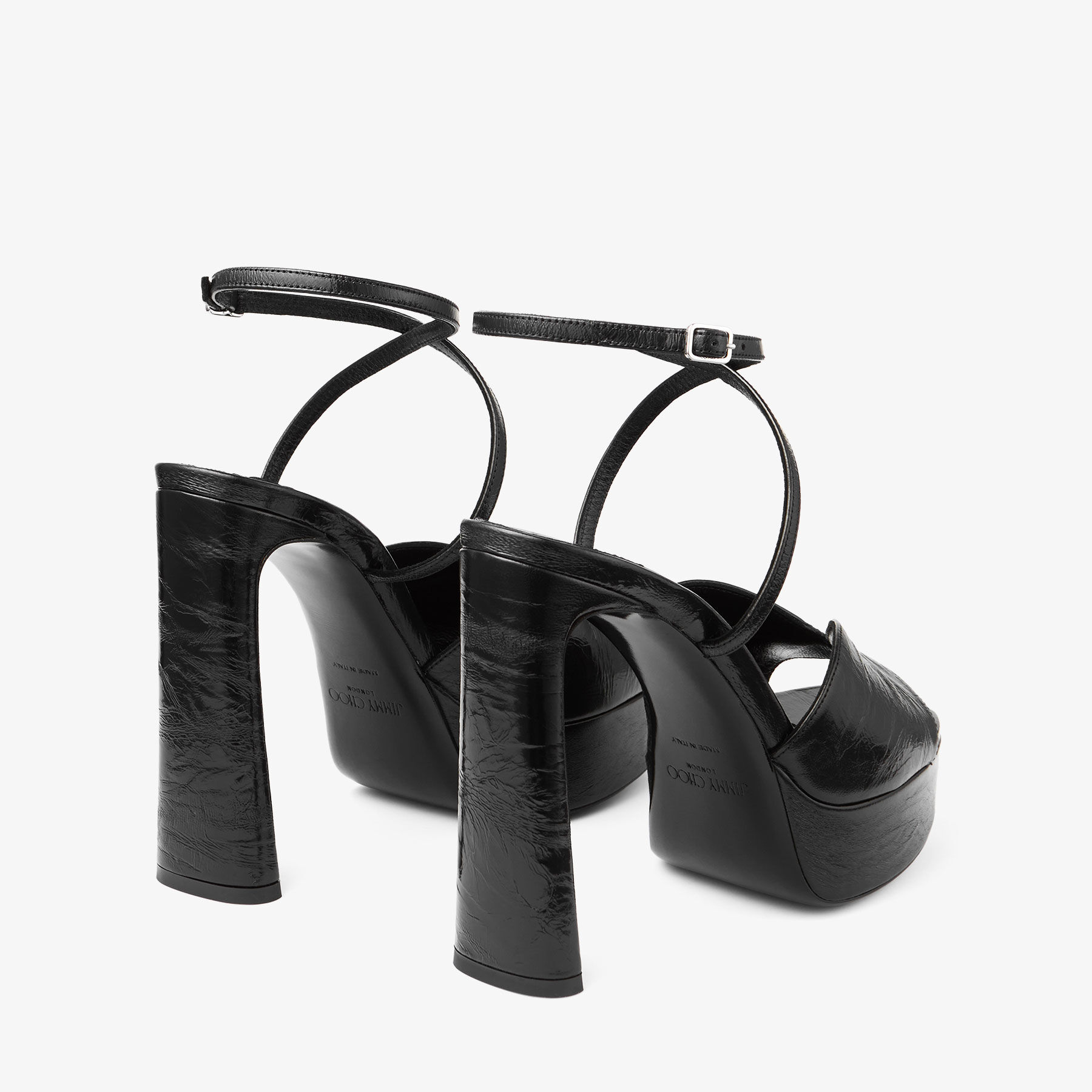Karli/PF 125 | Black Metallic Leather Platform Sandals