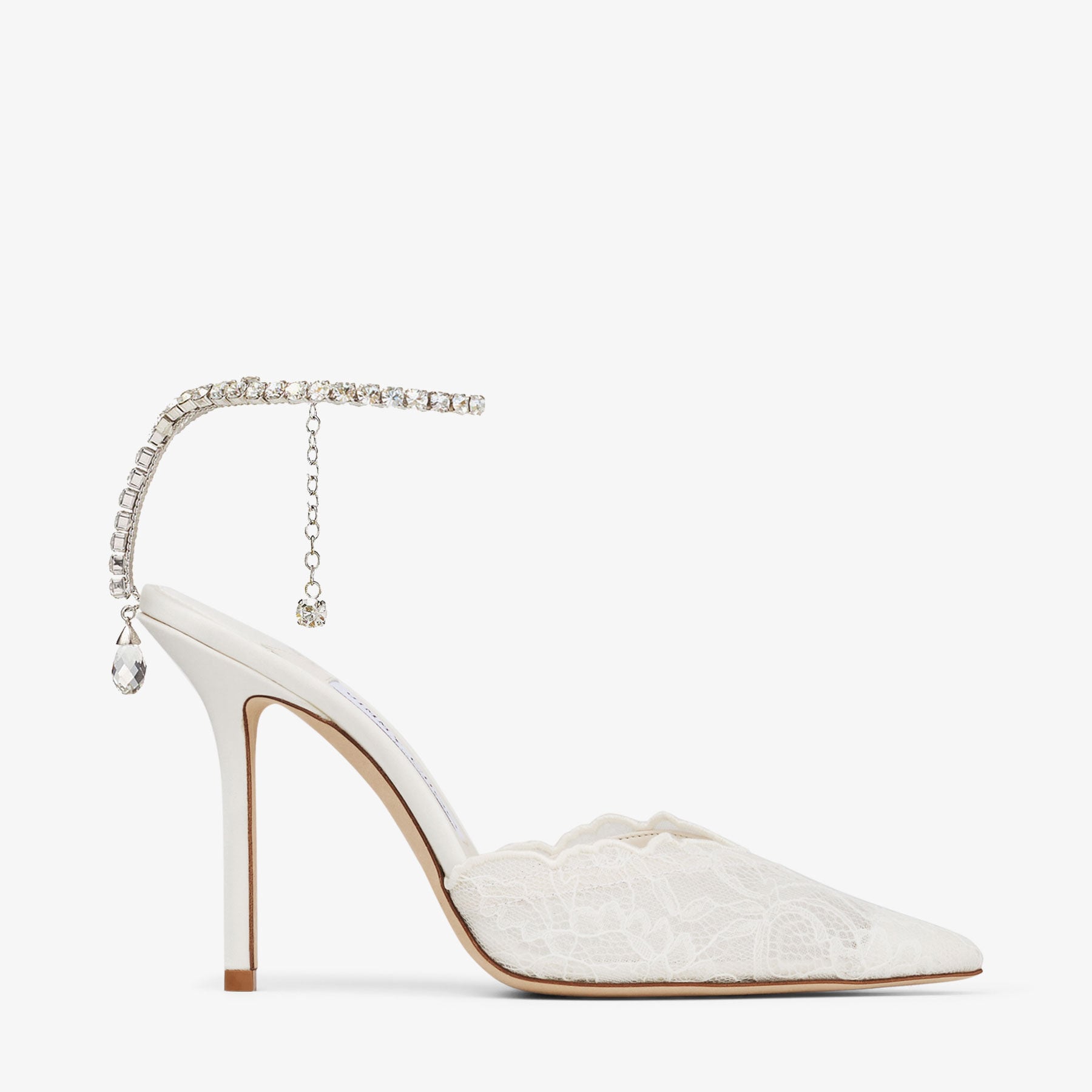 お米 JIMMY CHOO ♡ SAEDA100 & CIBELLE Saeda 100 | Ivory Jimmy Choo Lace Pumps with Crystal Chain Anklet