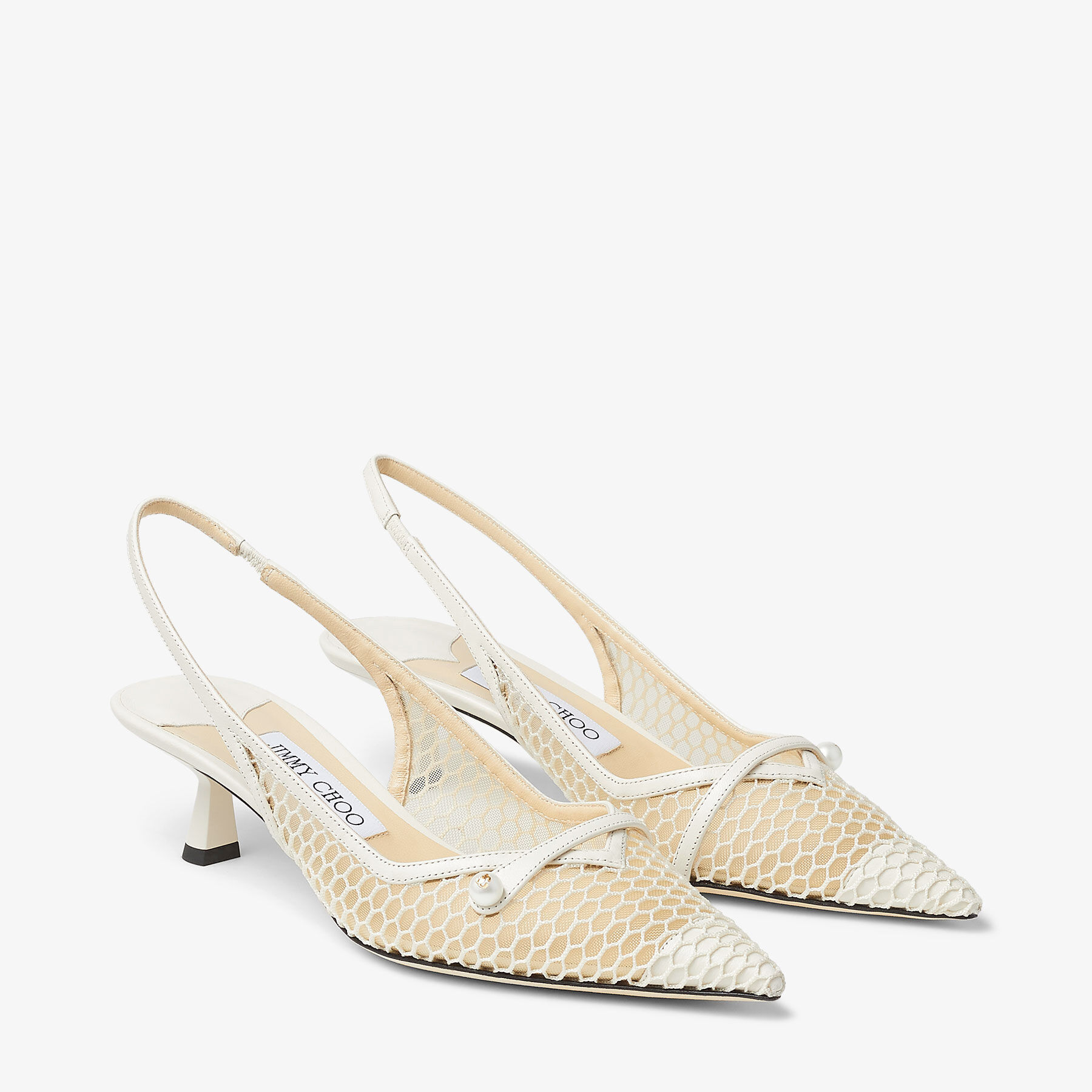 Jimmy Choo Amita 45 Fishnet and Mesh Slingback Pumps in Purple