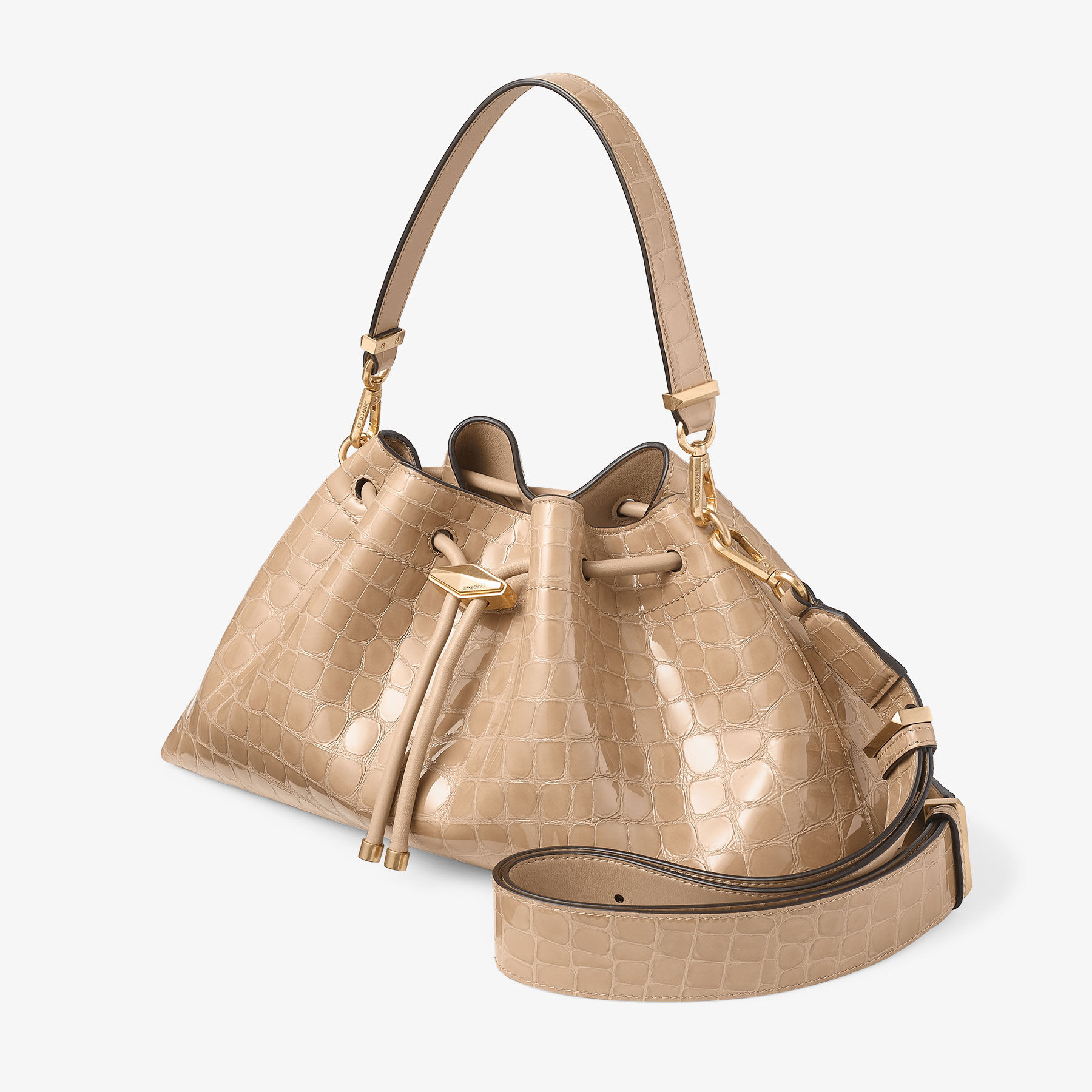 Cinch Medium | Chai Shiny Croc Embossed Leather | JIMMY CHOO