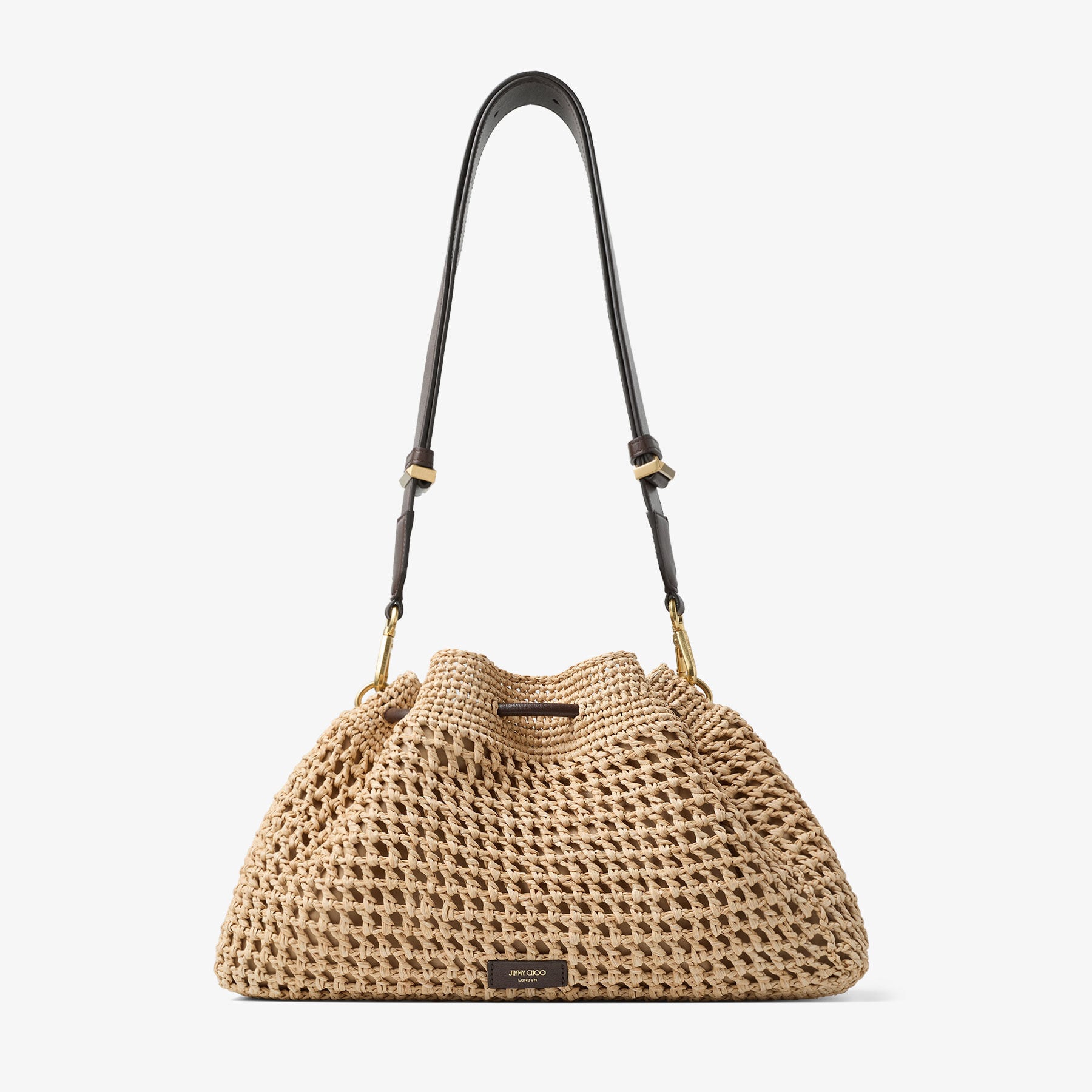 Cinch Medium | Natural and Chocolate Crochet Raffia Shoulder Bag