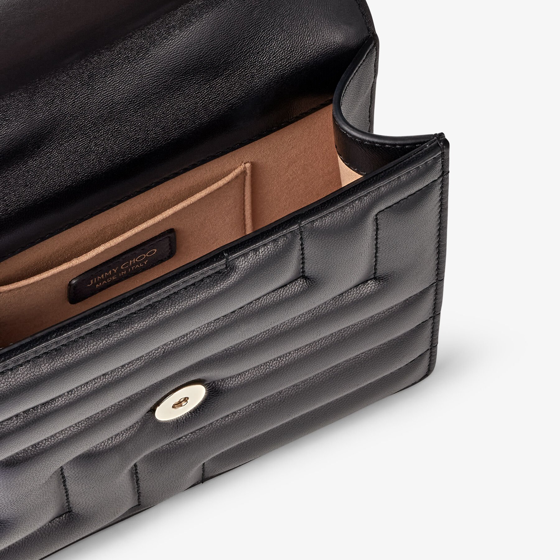 Black Nappa Nappa Leather Bag with Light Gold JC Emblem