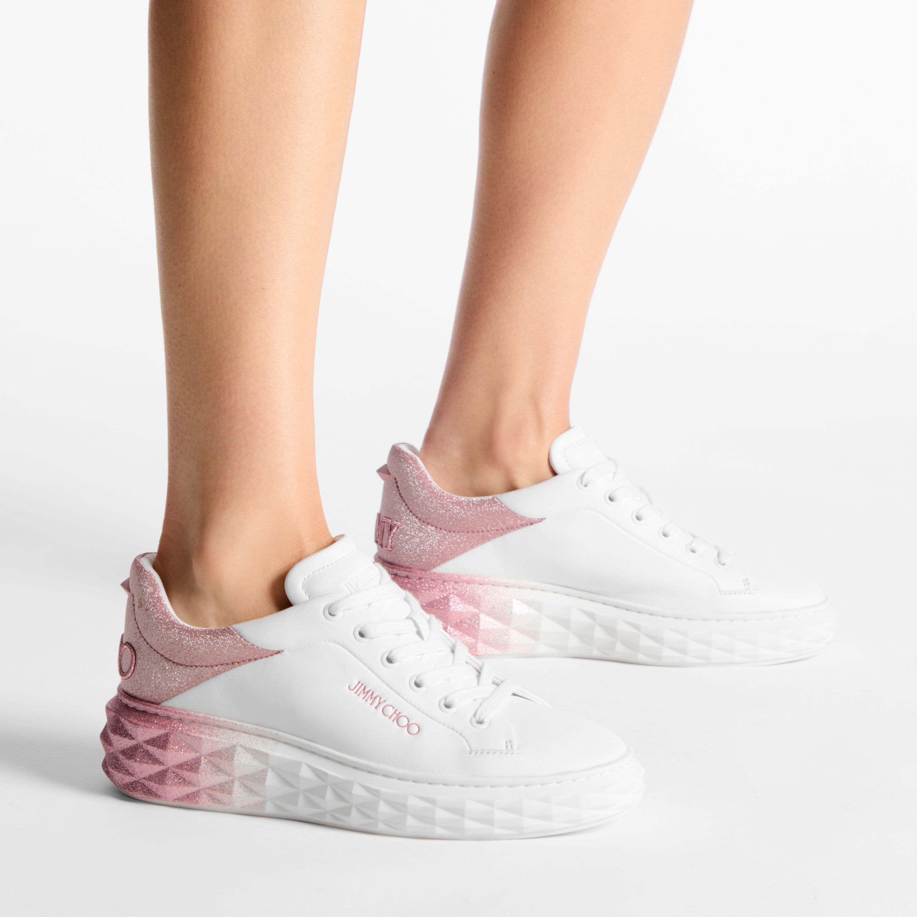 Diamond Maxi/F II | White & Rose Nappa Leather Glitter Trainers | JIMMY CHOO
