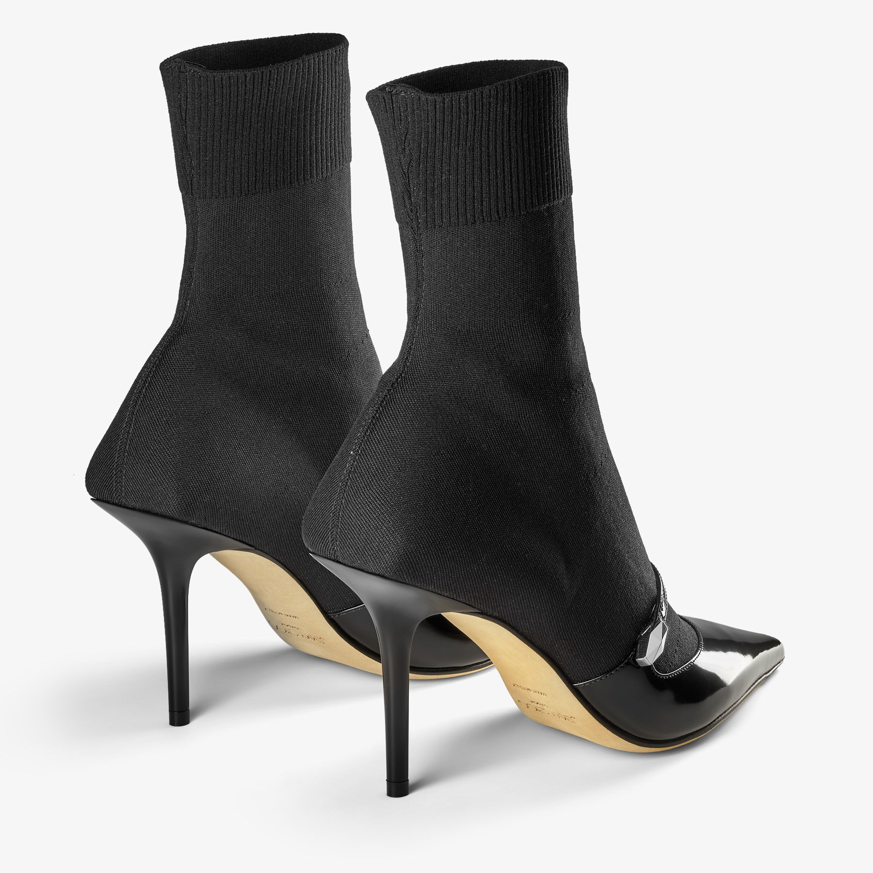 Carolyn Ankle Boot 90 Black Leather Knit Ankle Boots JIMMY CHOO US