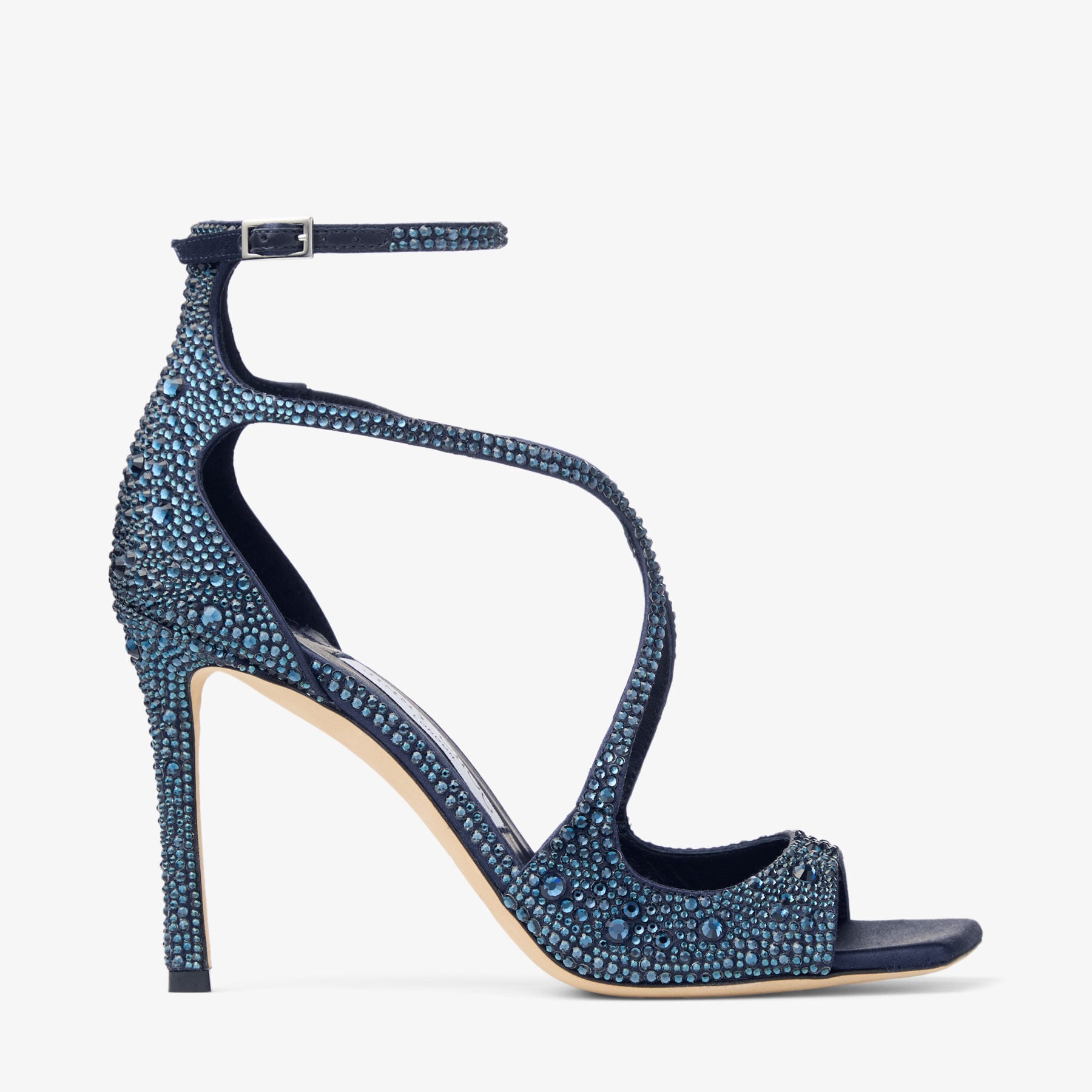③【美品】JIMMY CHOO☆ジミーチュウ☆ブルー☆グリッター☆GALA☆36 Azia 95 | Marine Crystal-Embellished Satin Sandals | JIMMY CHOO