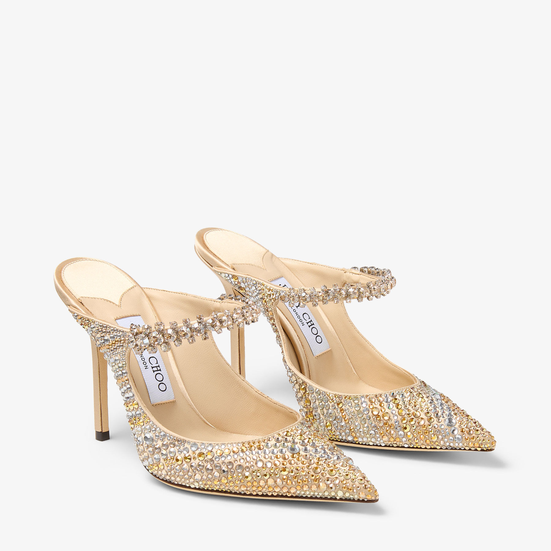 Bing 100 | Gold Mix Satin Crystal Pumps | JIMMY CHOO