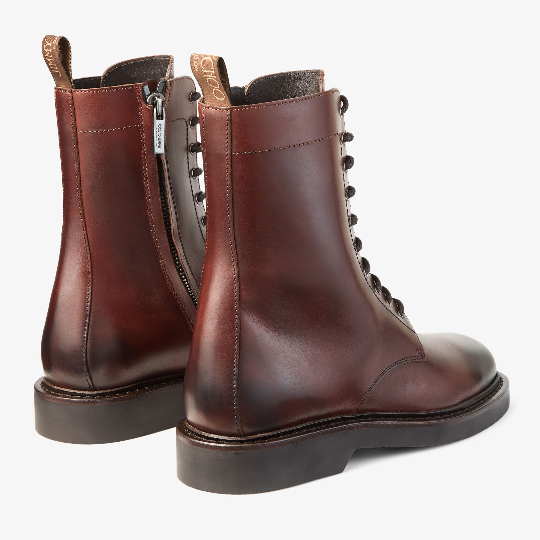 ジミーチュウ　ローウン ブローグ ダービー Rowan Derby Boot | Chestnut Waxed Calf Leather Ankle Boots | JIMMY