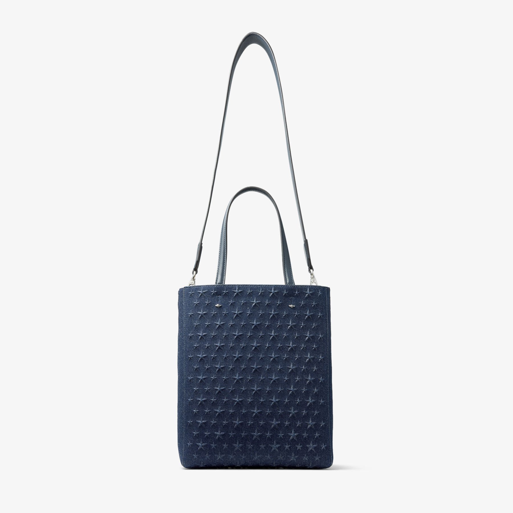 Lenny |Dark Denim/Silver Embossed Denim Tote Bag| JIMMY CHOO