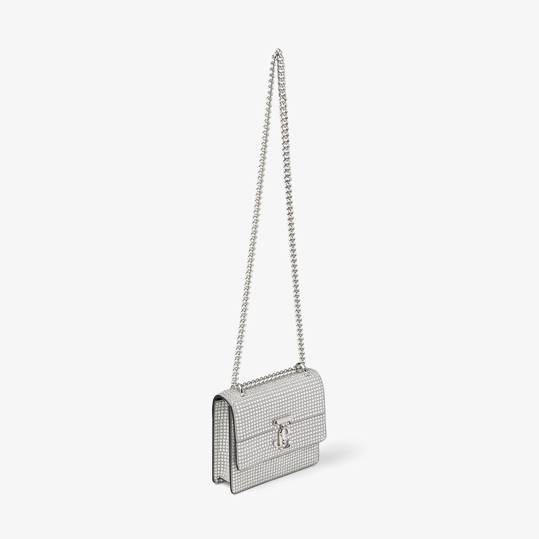 Silver Suede Shoulder Bag with Crystal Embellishment VARENNE