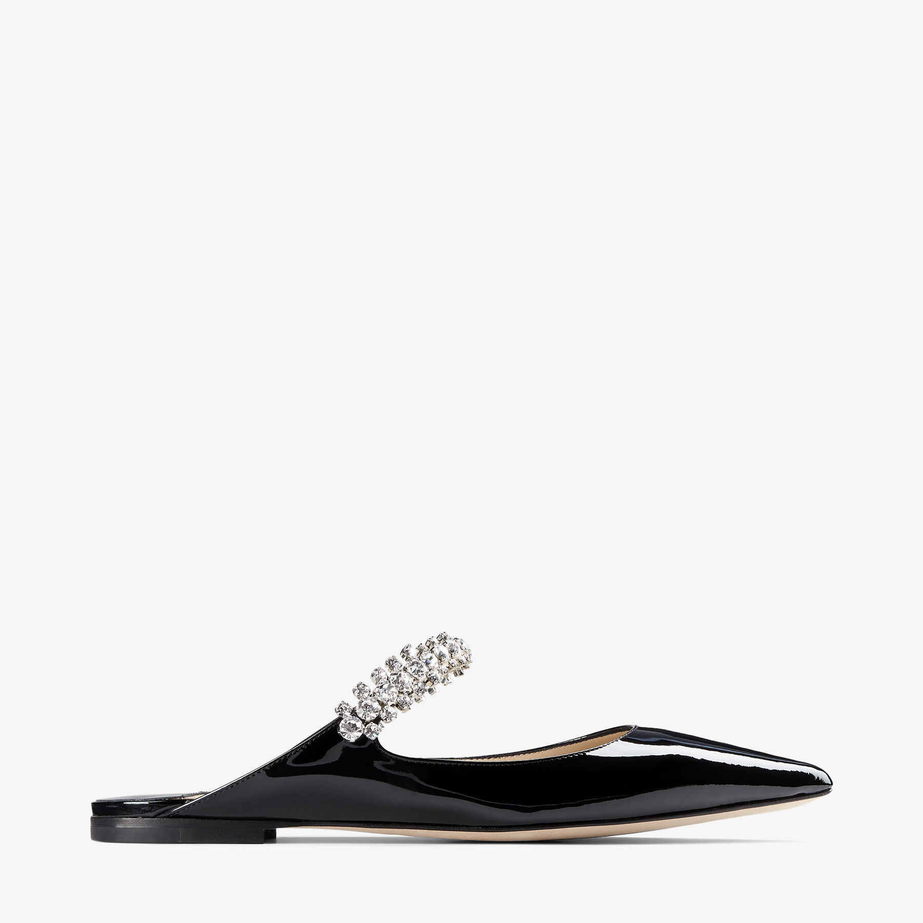 Black Patent Leather Mules with Crystal Strap BING FLAT Cruise