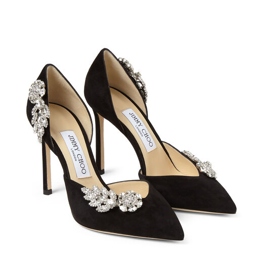 Black Suede Pumps with Crystal Wings TEJA 100 Spring Summer '20