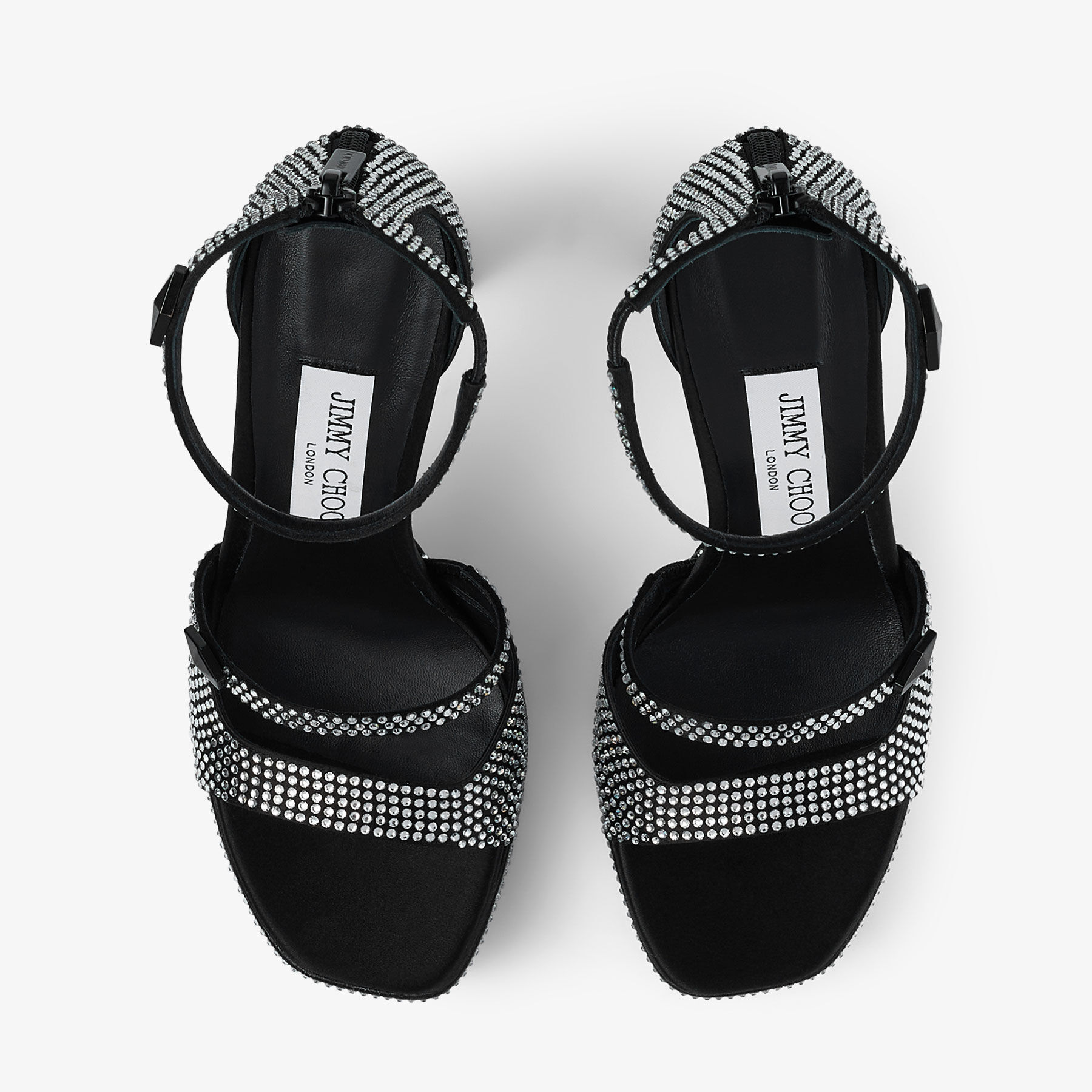 Claressa Platform 125 | Black Satin Crystal Platform Sandals Claressa Platform 125 | Black Satin Crystal Platform Sandals