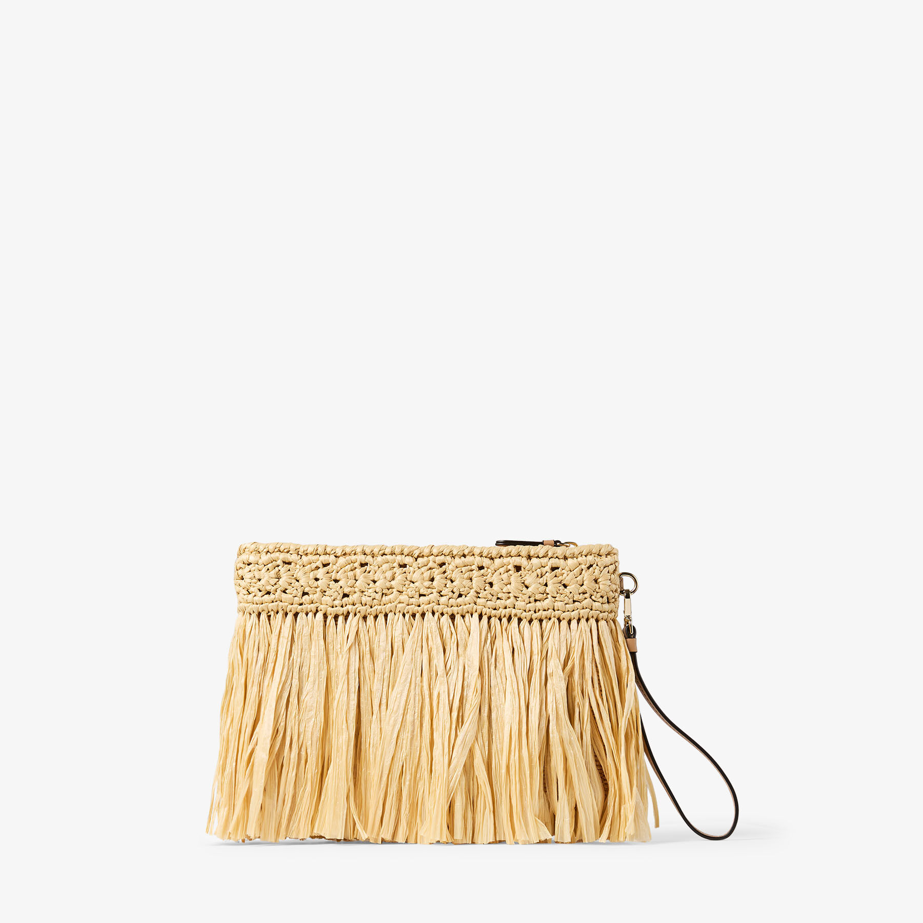 JJJJJ Zipped Flat Pouch | Natural and Light Gold Woven Raffia Zipped