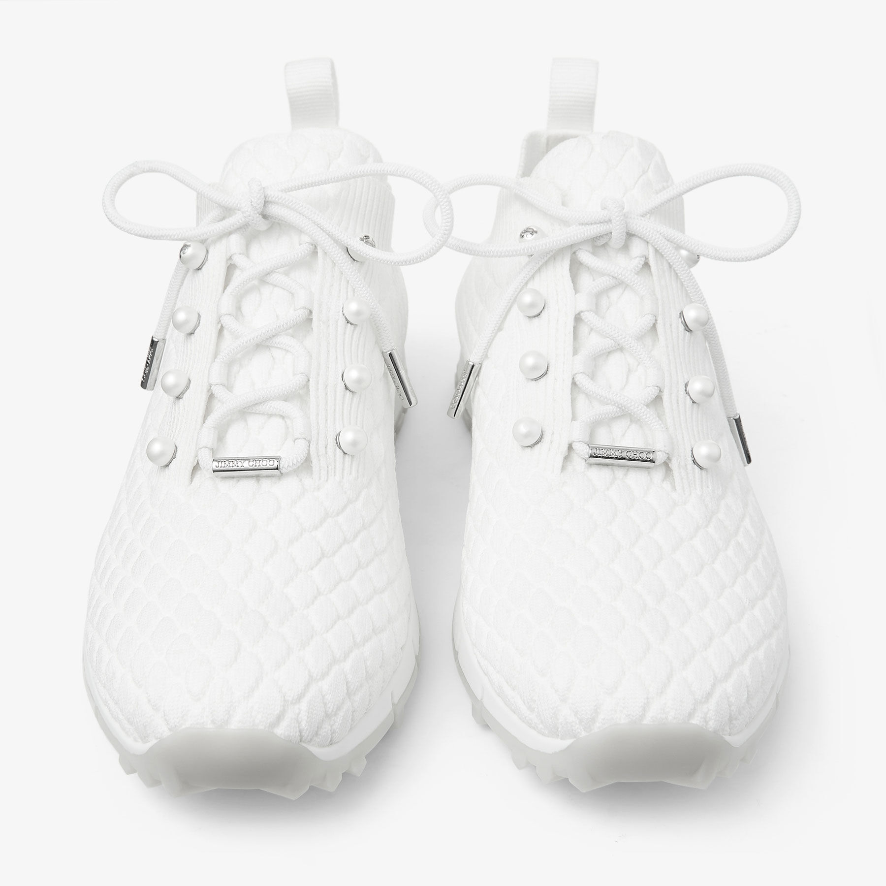 Veles |White Textured Knit Trainers | JIMMY CHOO