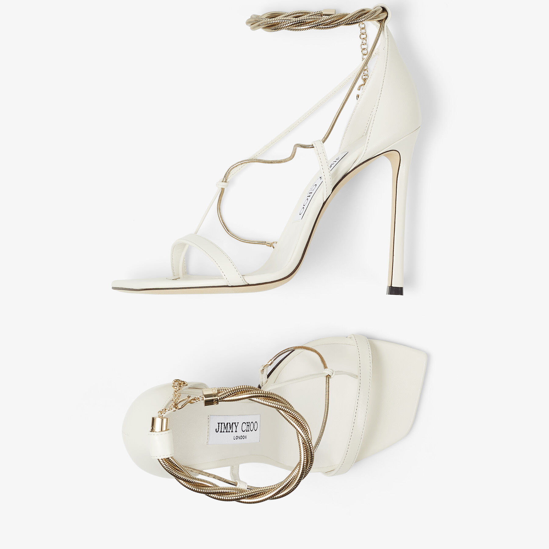 Latte Nappa Sandals with Gold Chains | ORIANA 110 - Jimmy Choo