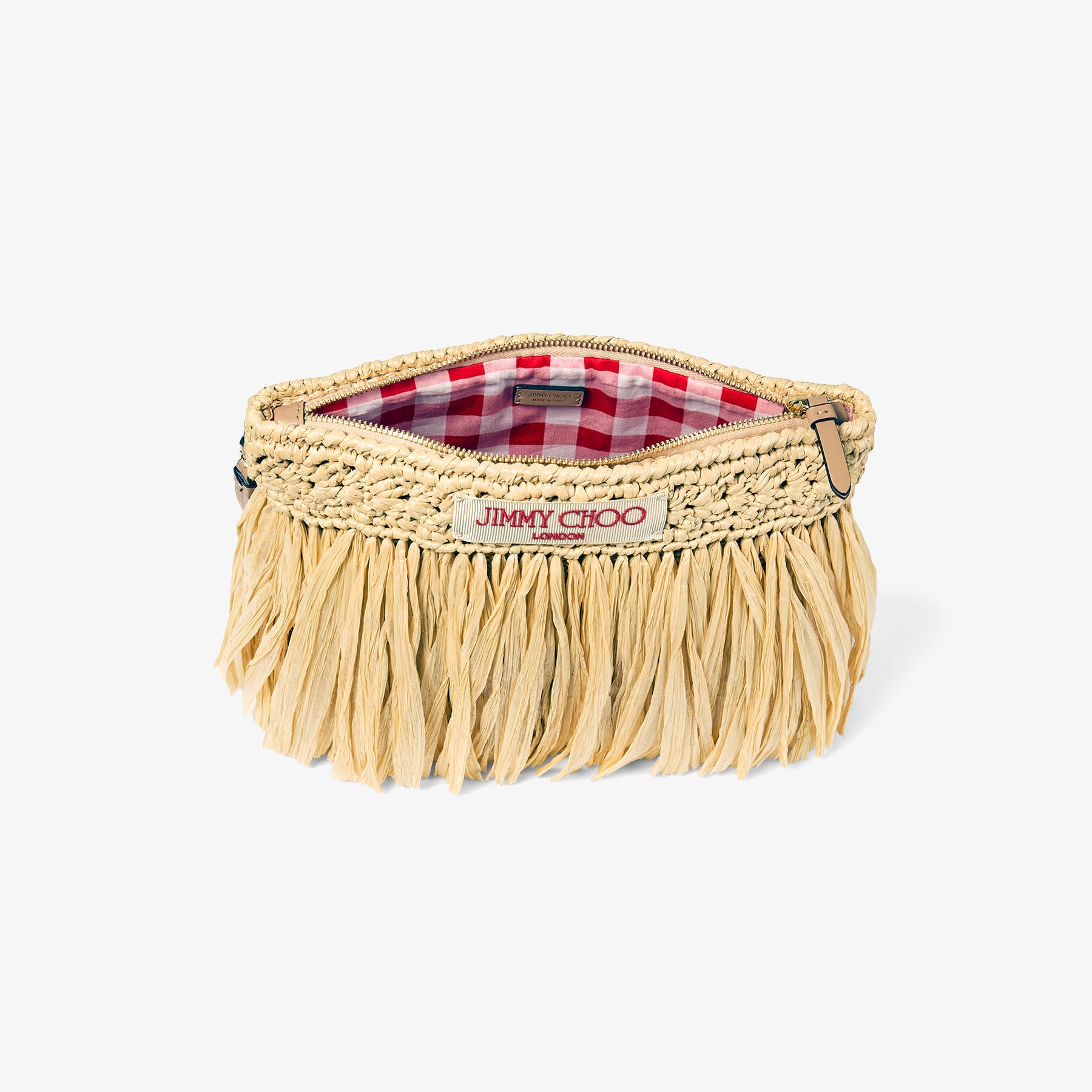 Zipped Flat Pouch | Natural and Light Gold Woven Raffia Zipped