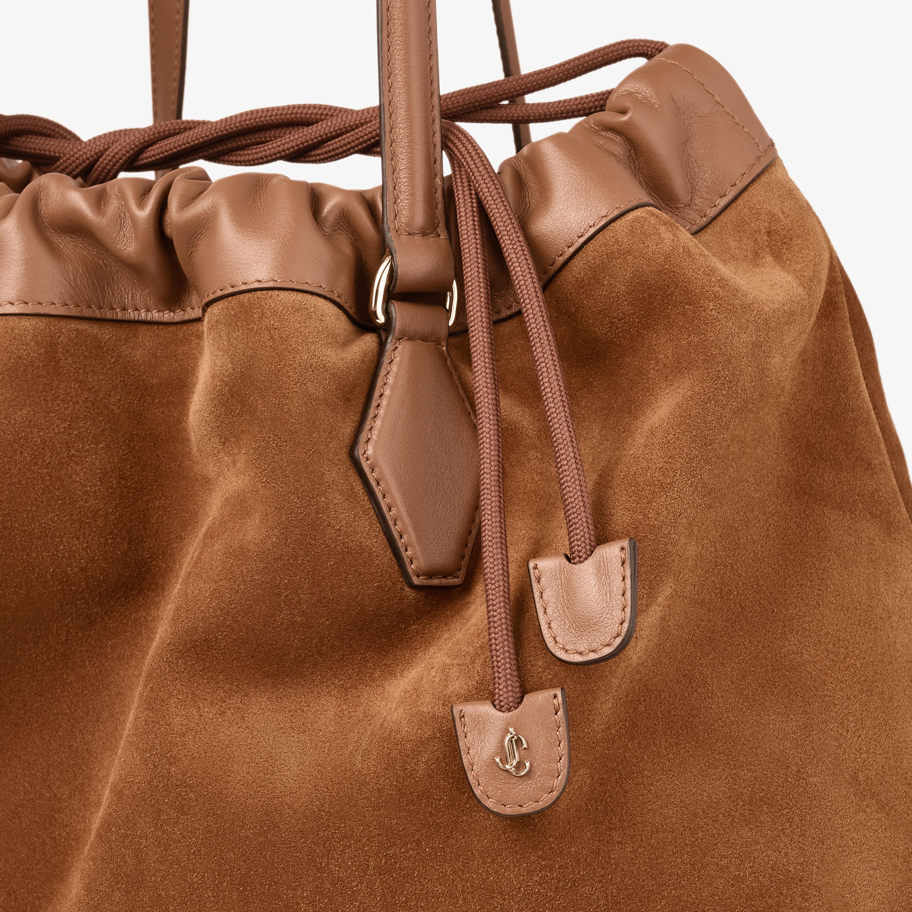 Drawstring Tote L | Tan Suede and Smooth Calf Leather Tote