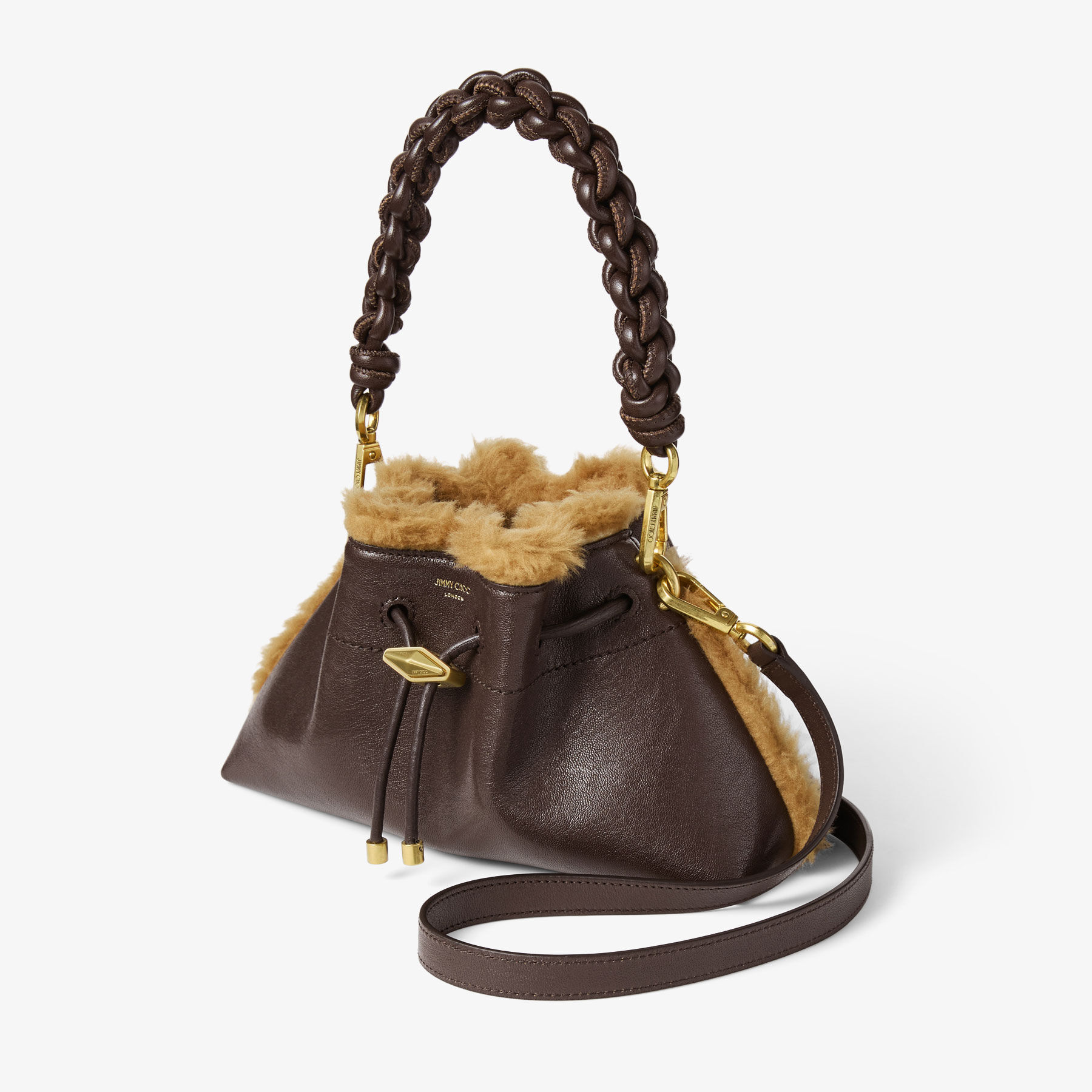 Cinch Small | Chocolate and Teddy Biker Leather Shoulder Bag with