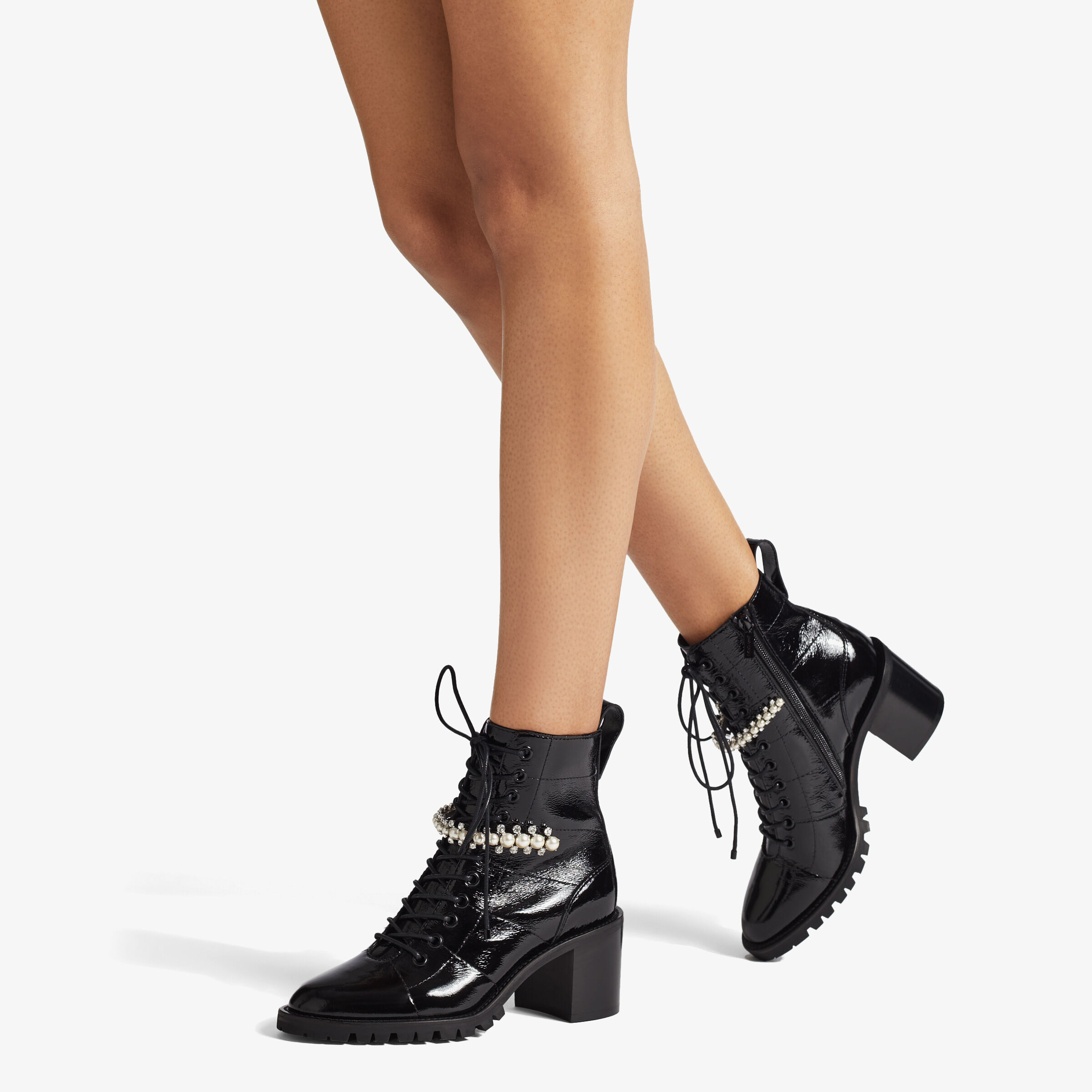 Black Naplack Lace-Up Combat Boots with 