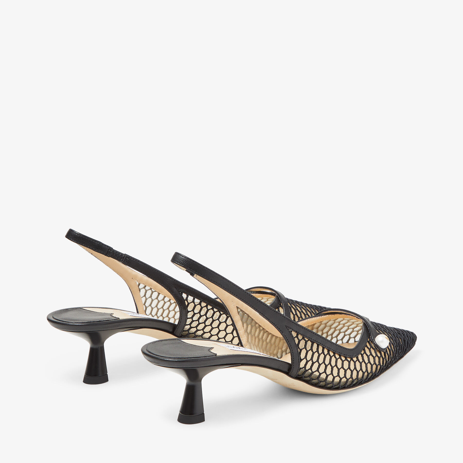 Black Fishnet Mesh and Nappa Slingback Pumps | AMITA 45