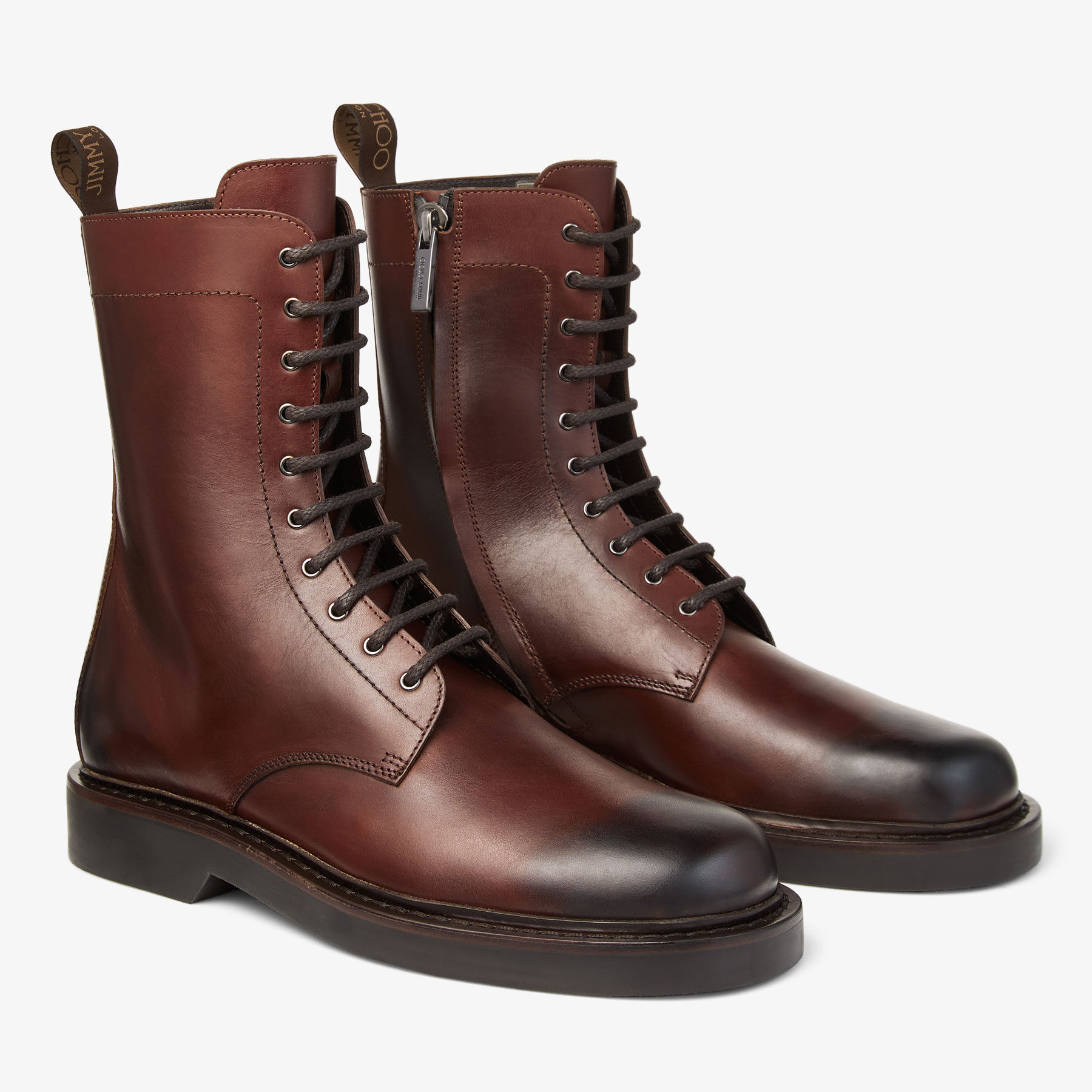 Jimmy Choo ブラウン エンジニアブーツ Rowan Derby Boot | Chestnut Waxed Calf Leather Ankle Boots | JIMMY