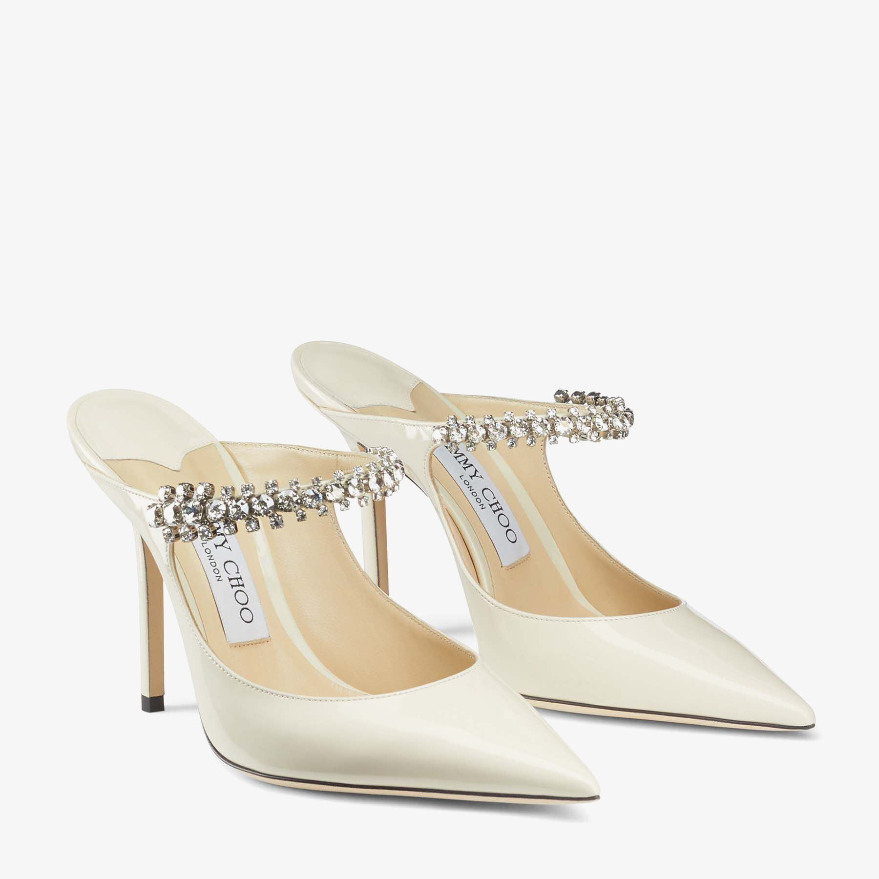 Linen Patent Leather Mules with Crystal Strap | BING 100 | Cruise 