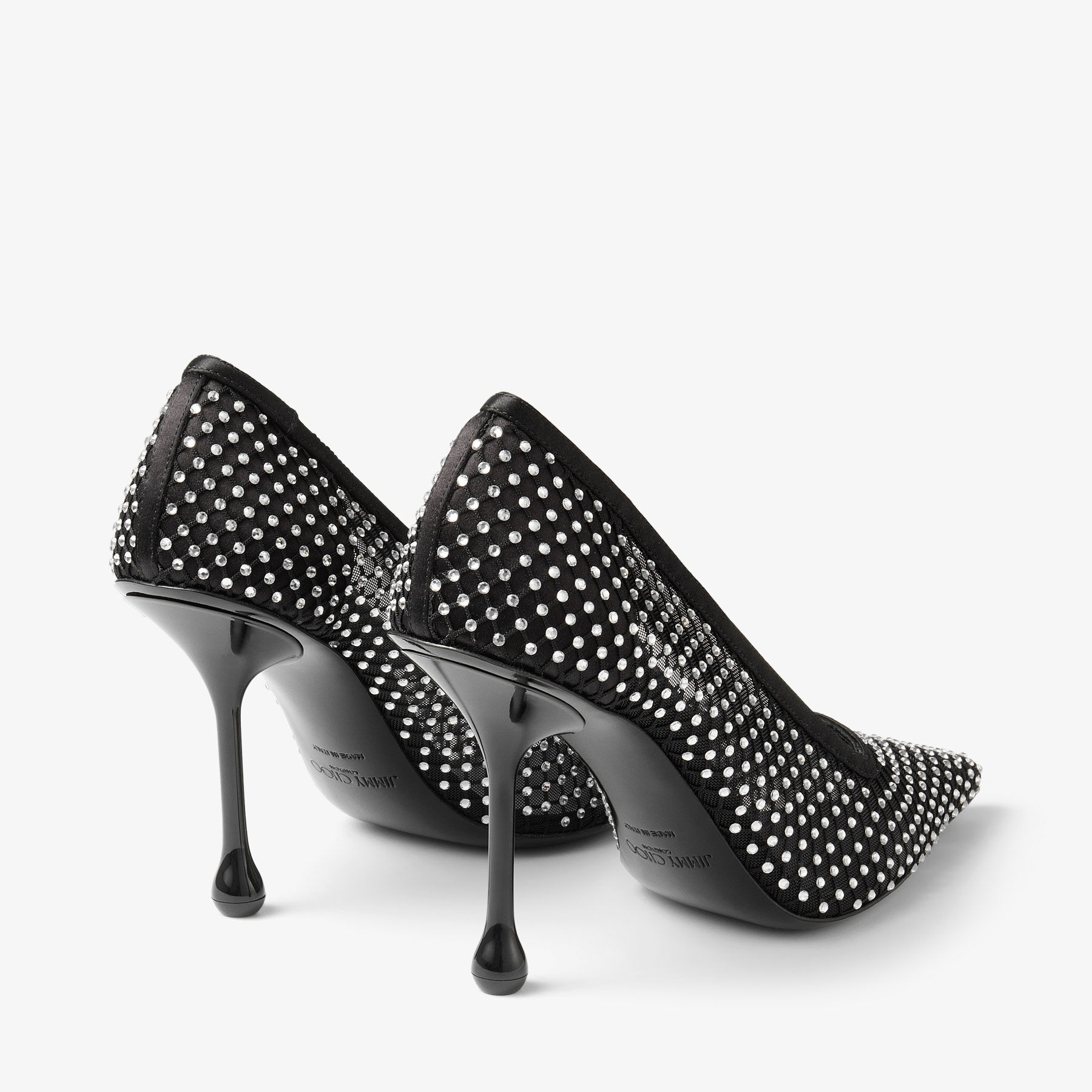 シューズ・サンダルその他 JIMMY CHOO Woman Pumps Black IXIA95QHS BLACK/CRYSTAL Ixia 95 | Black Satin Crystal Mesh Pumps | JIMMY CHOO