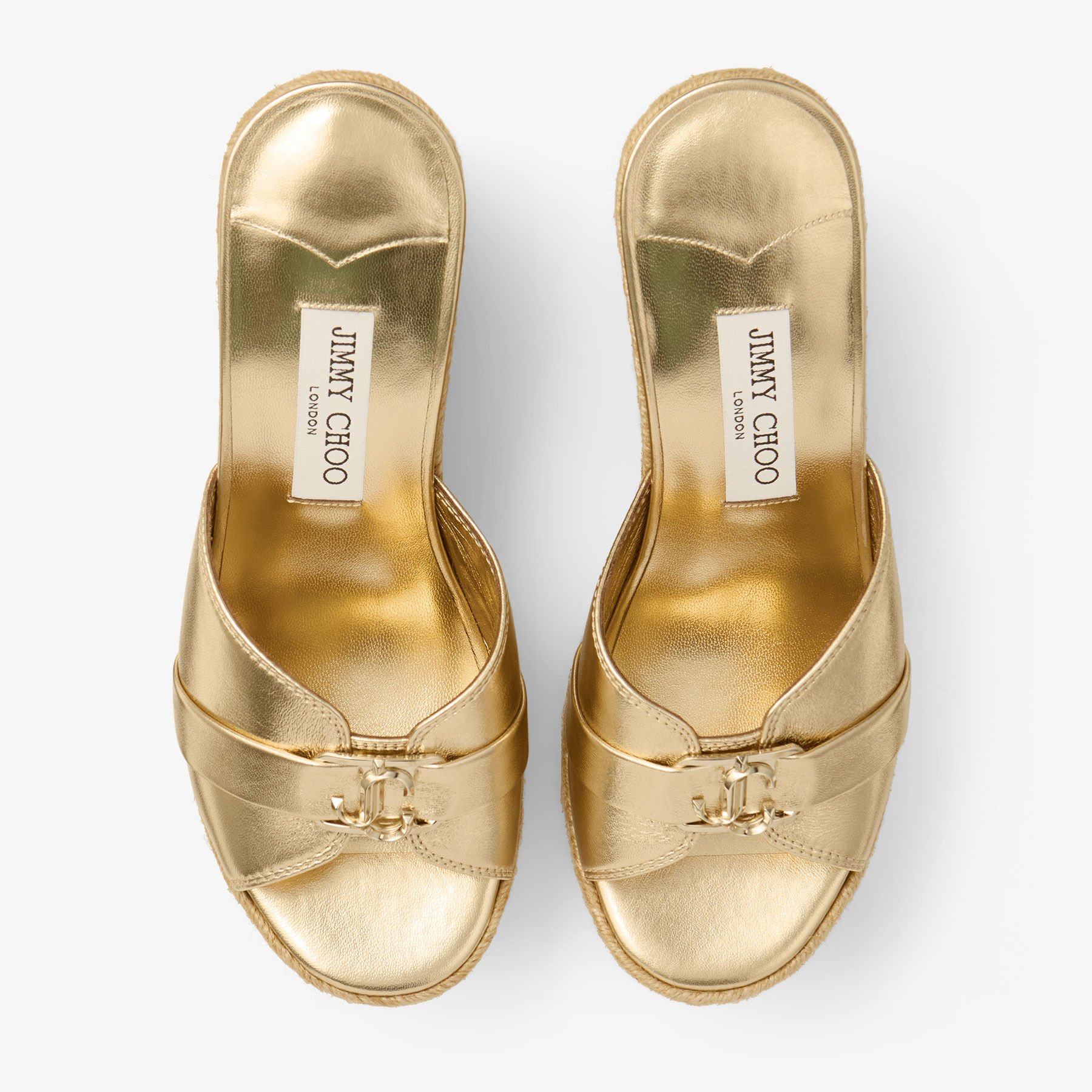 サンダル・ミュール Jimmy Choo LEDA WEDGE SANDALS Leda Wedge 100 |Tan Nappa Leather Mule Wedge | JIMMY CHOO