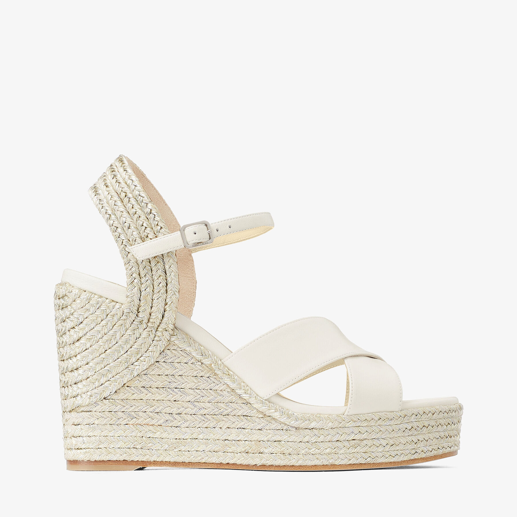 Latte Nappa Leather Wedge with Metallic Rope Trim DELLENA 100 Autumn Winter 19 JIMMY CHOO