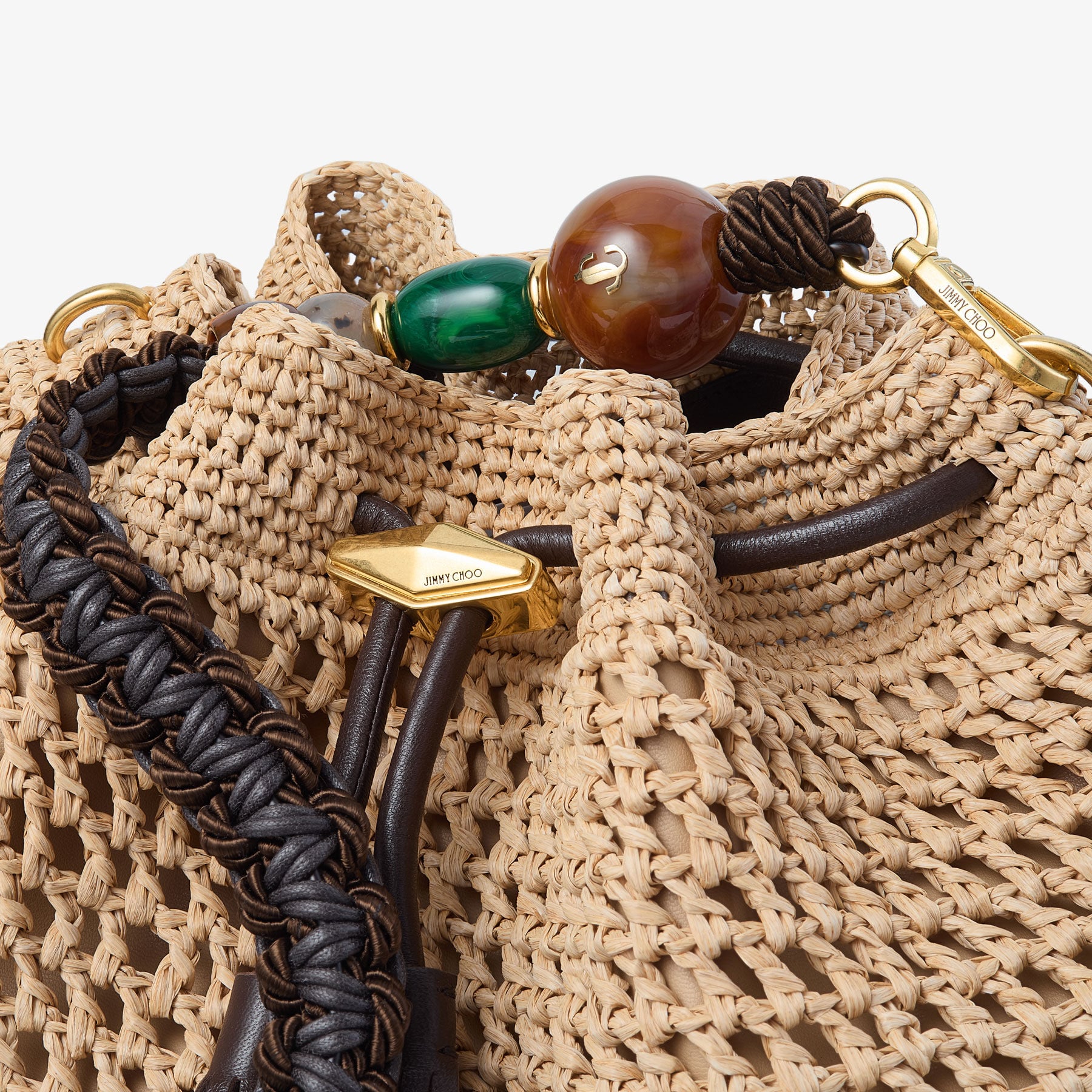 Cinch Medium | Natural and Chocolate Crochet Raffia Shoulder Bag