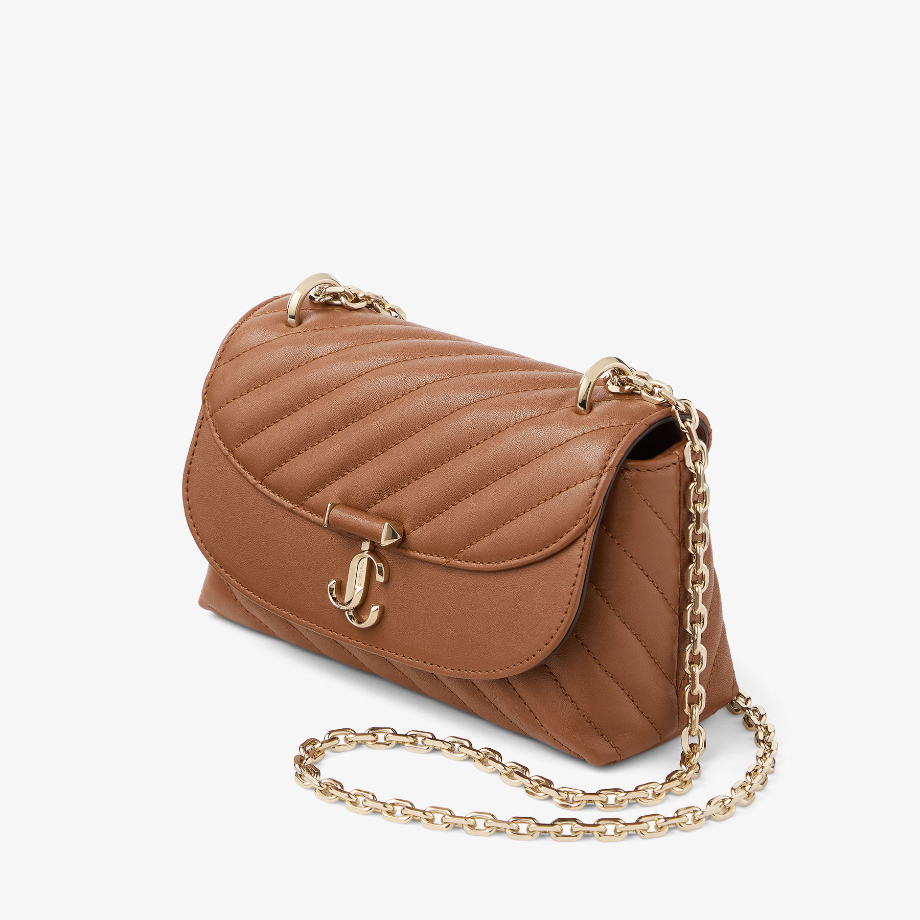Avenue Curve Crossbody Small | Tan Quilted Biker Leather Crossbody