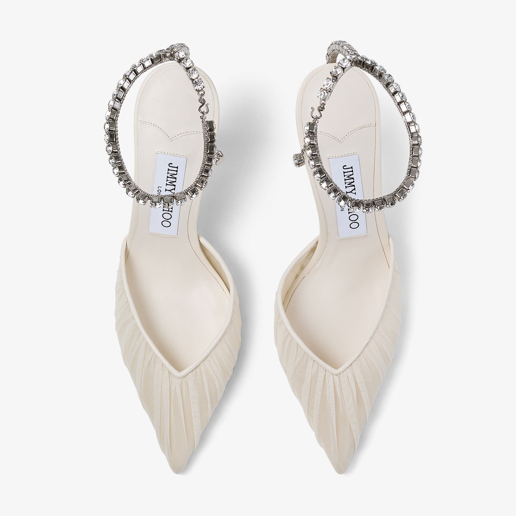 Saeda Sandal 100 | Ivory Satin Sandals with Crystal