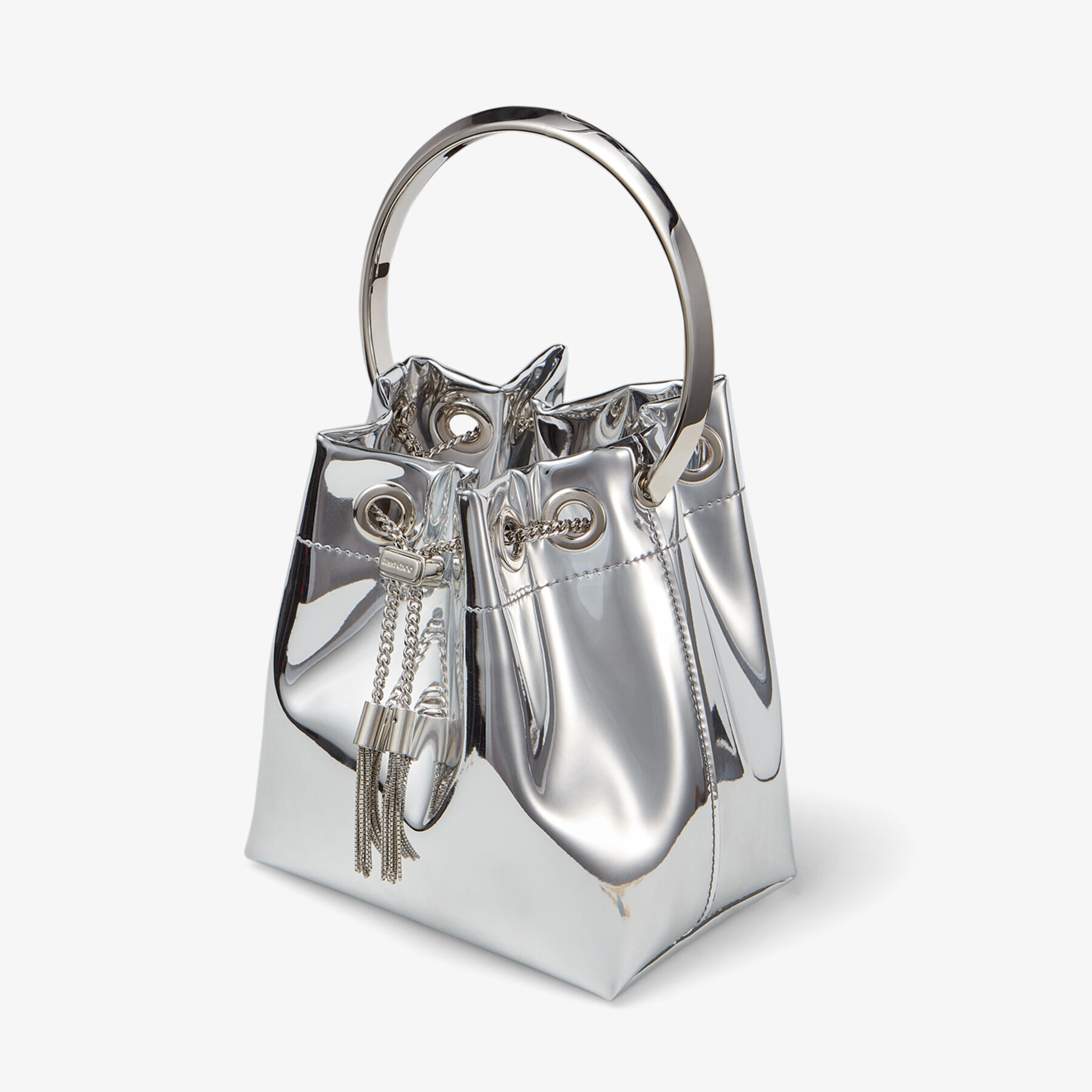 Silver Mirror Fabric Mini Bag with Metal Handle | BON BON