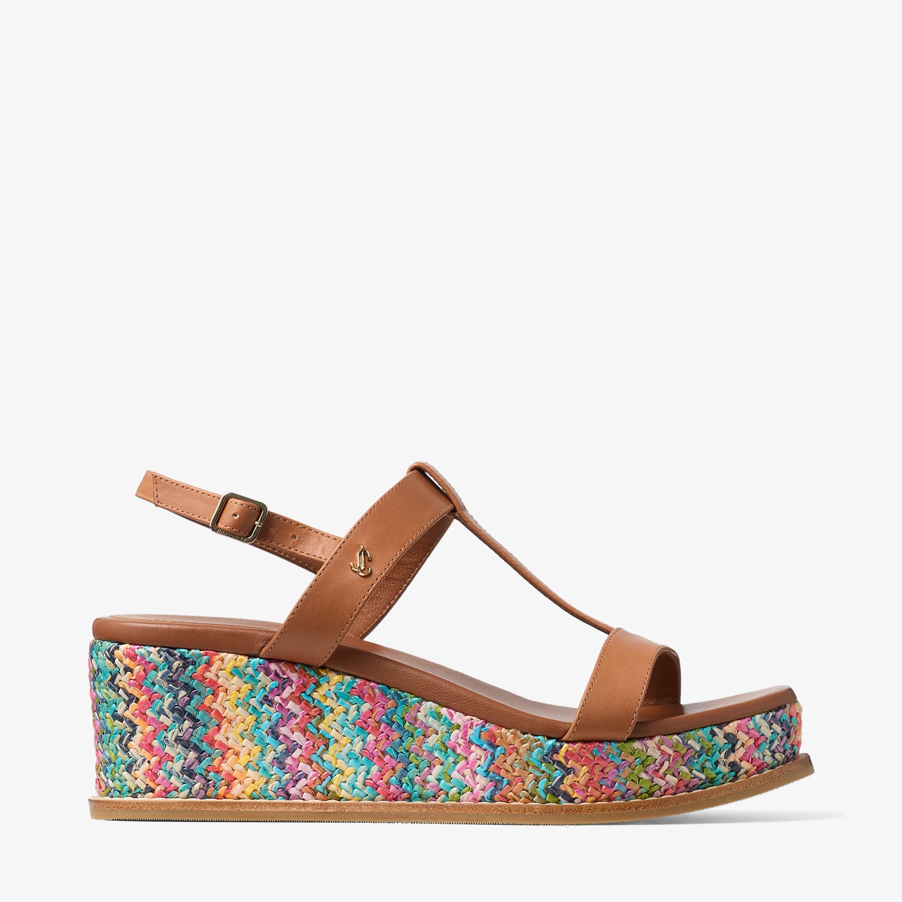 Theia Wedge 60 | Multi Chevron Raffia Sandal Wedges | JIMMY CHOO