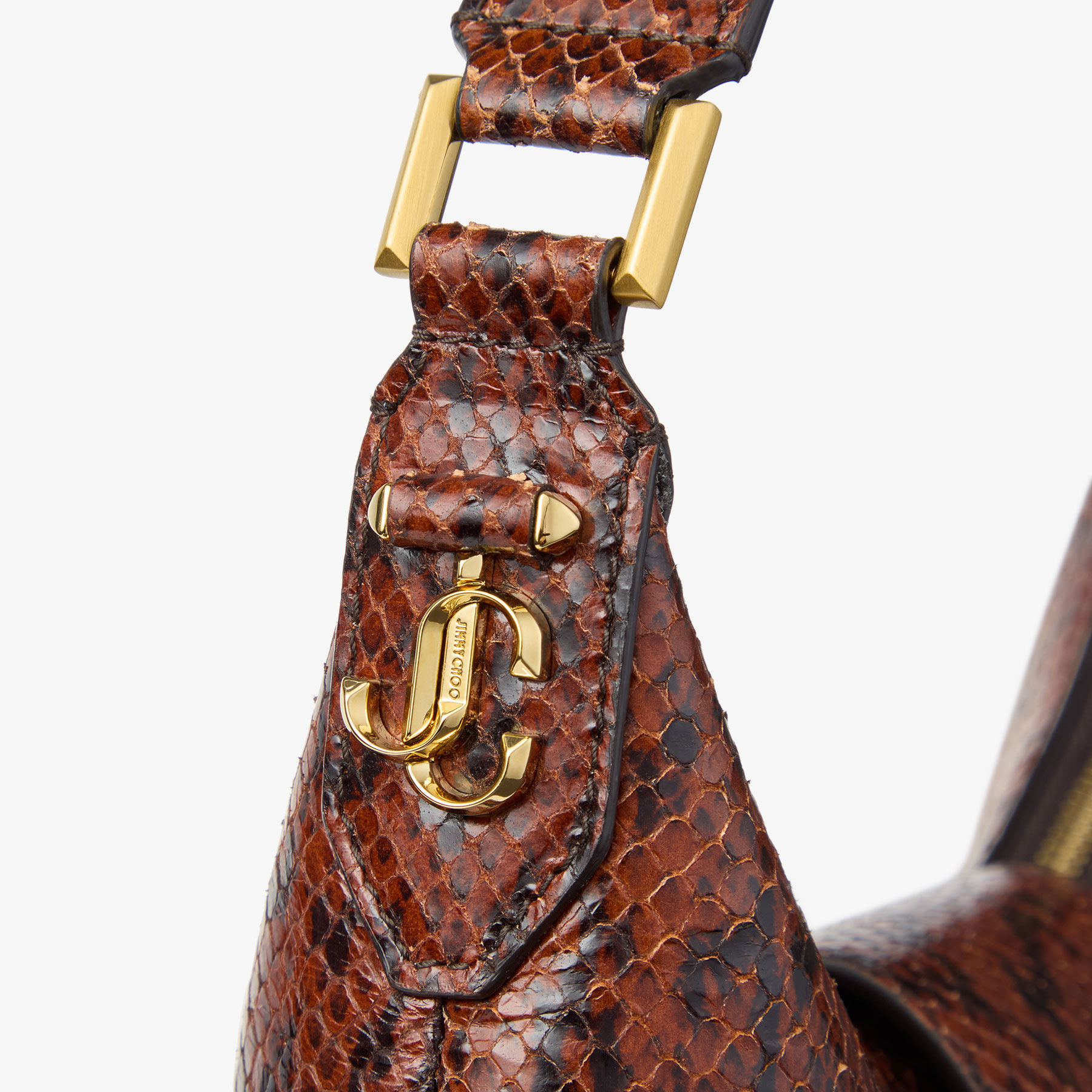 Bar Hobo S | Cognac Kigali Snake Printed Leather Shoulder Bag