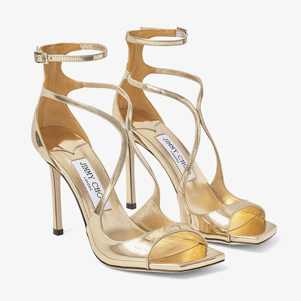 Gold Liquid Metal Leather Sandals | AZIA 110 - Jimmy Choo