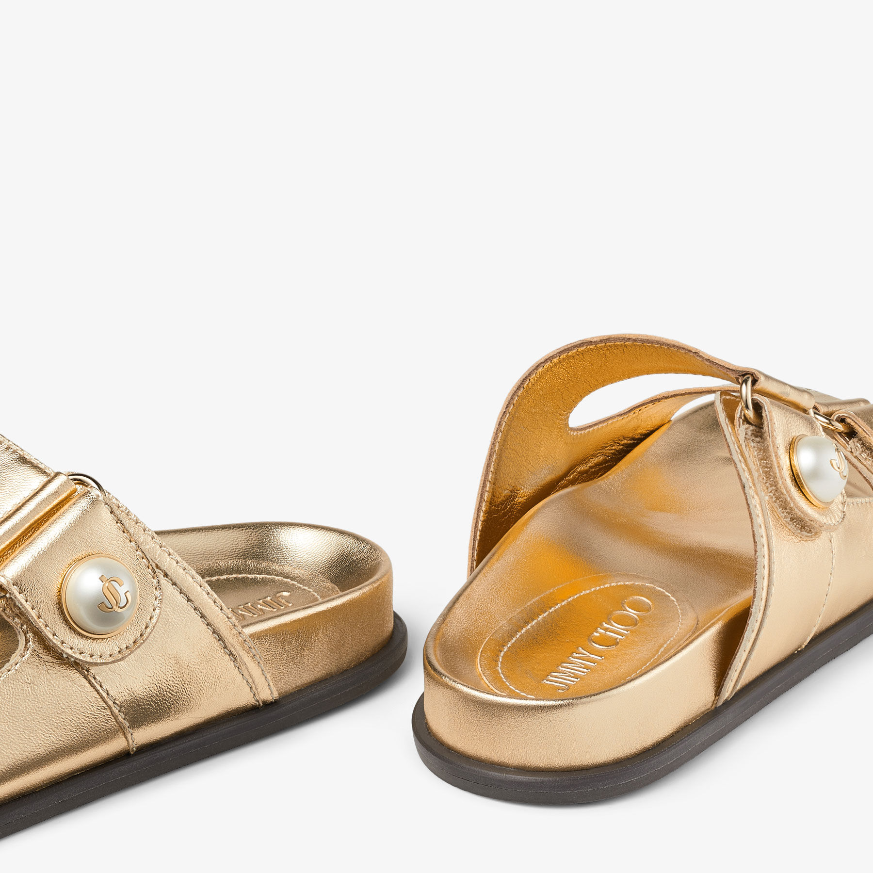 FAYENCE SANDAL | パール付き Black スムースレザー・フラット
