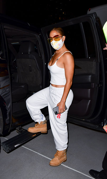 JLo wearing JIMMY CHOO X TIMBERLAND