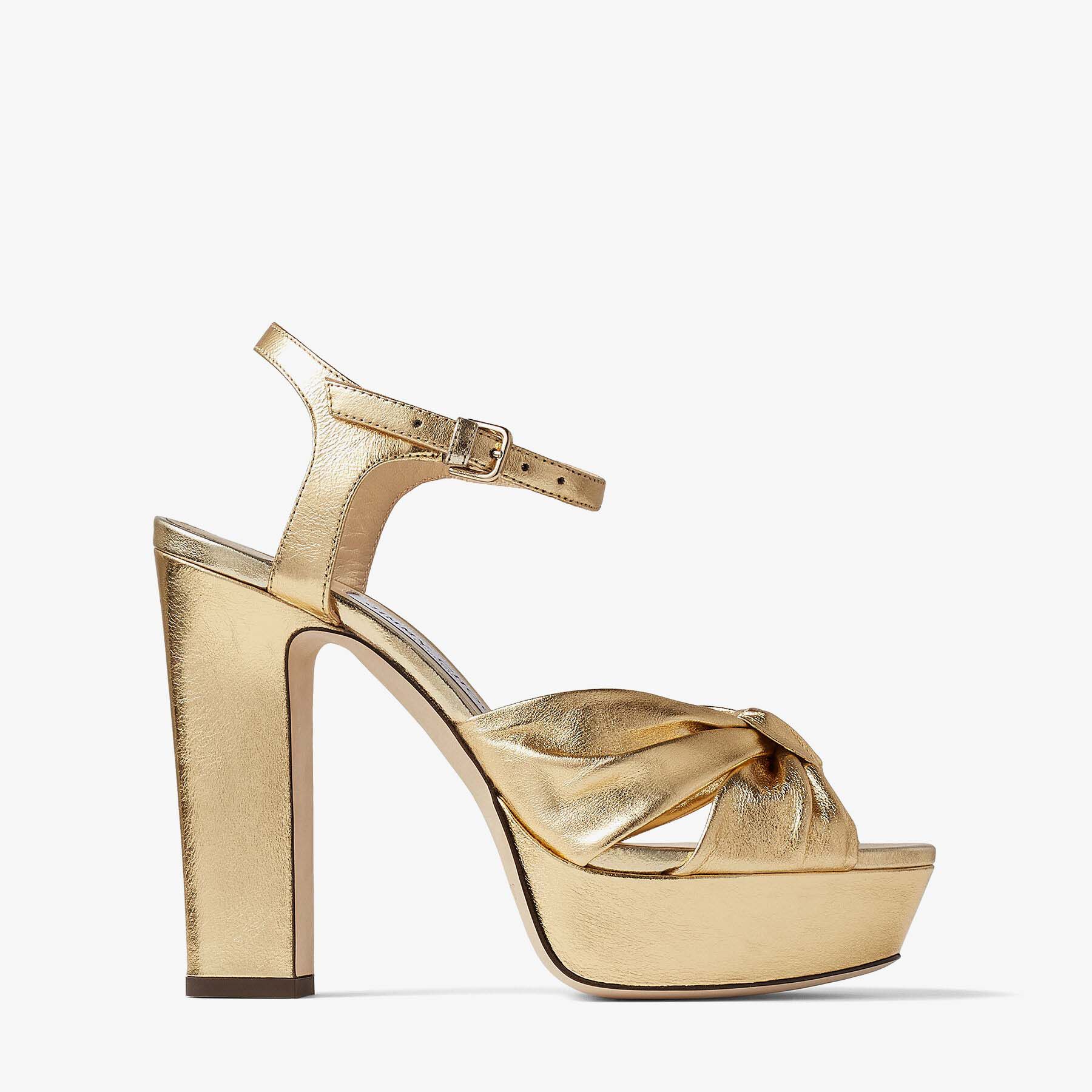 HELOISE 120 | Gold Metallic Nappa Leather Platform Sandals | Summer  Collection | JIMMY CHOO