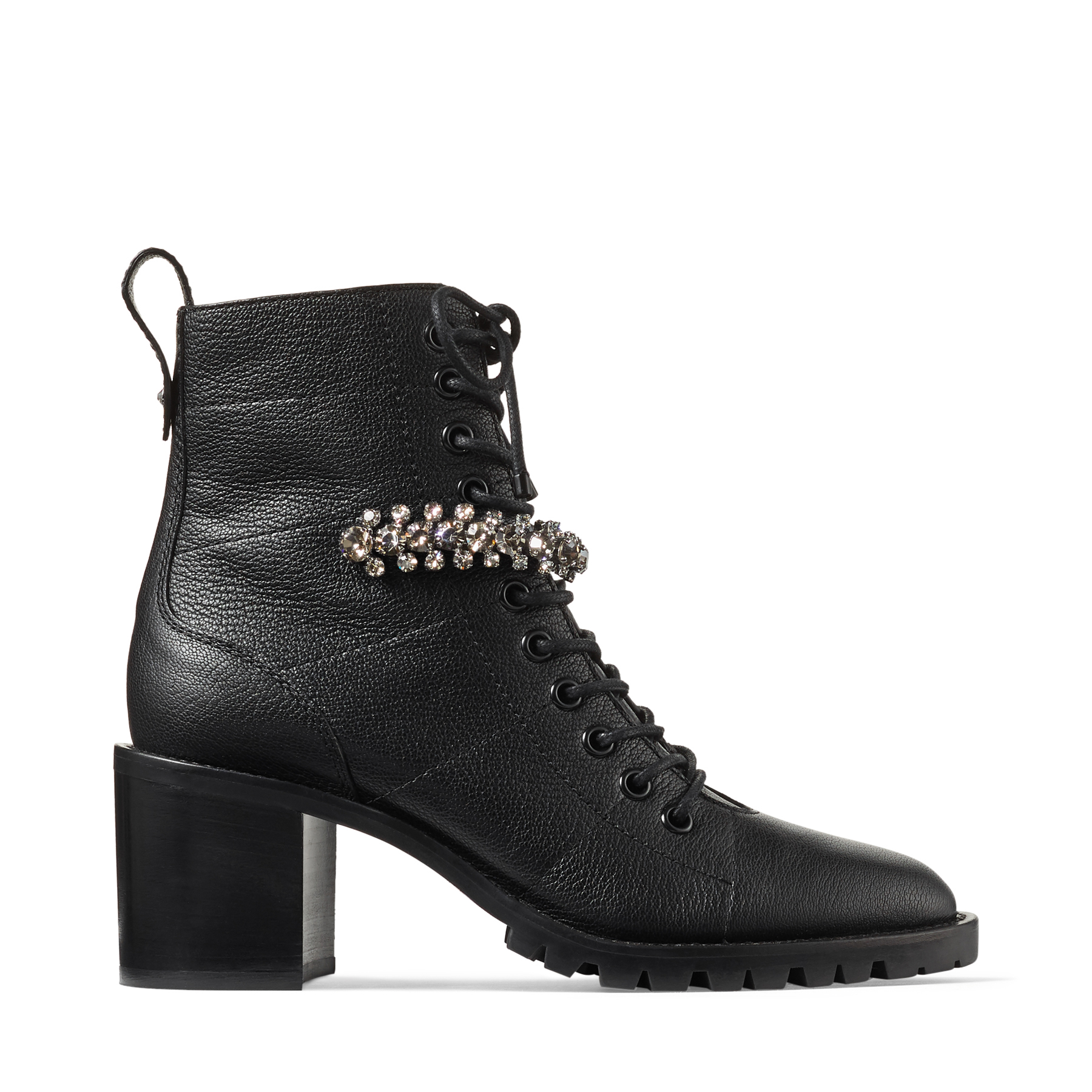 Black Grained Leather Lace Up Combat Boots With Crystal Cruz 65 Autumn Winter 19 Jimmy Choo Jimmy choo hadley flat leather ankle boots. jimmy choo