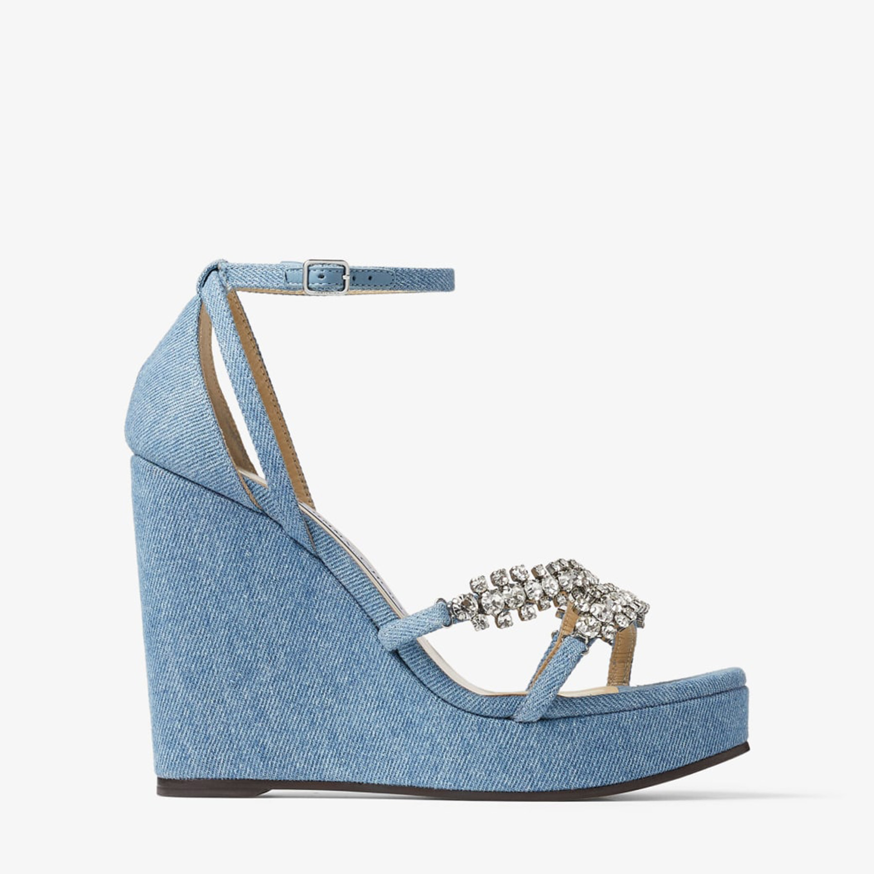 クリスタル★Jimmy Choo BING 120 ウェッジサンダル DENIM Jimmy Choo Bing 120mm Denim Wedge Sandals In Blue | ModeSens
