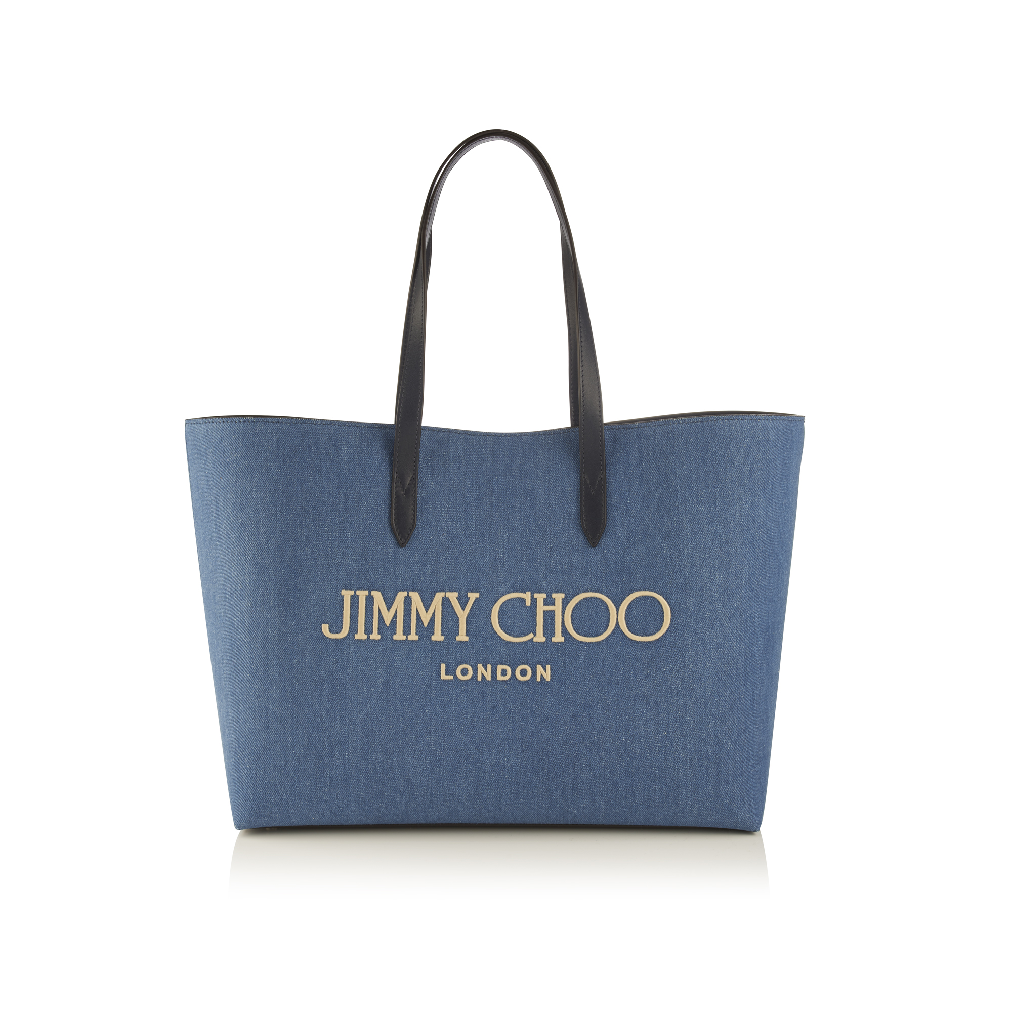 Jimmy Choo Canvas Logo Tote In Denim/milk | ModeSens