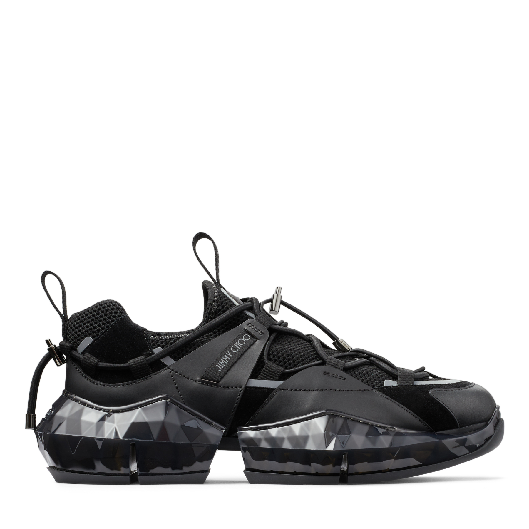Jimmy Choo Shoes DIAMOND TRAIL/M BLACK STRETCH MESH DIAMOND TRAIL TRAINERS WITH LEATHER DETAILING
